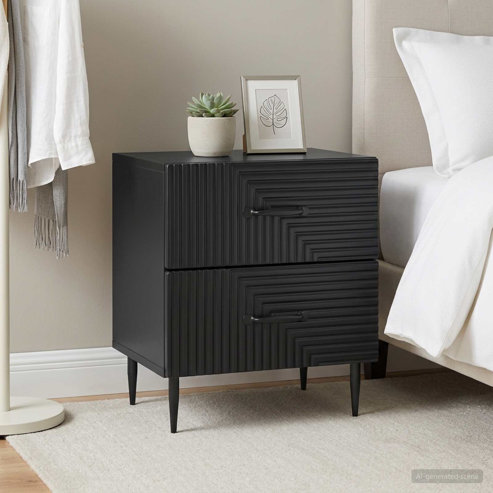 vidaXL Bedside Cabinet 2 pcs Black 43 x 34.5 x 47.5 cm Engineered Wood 4