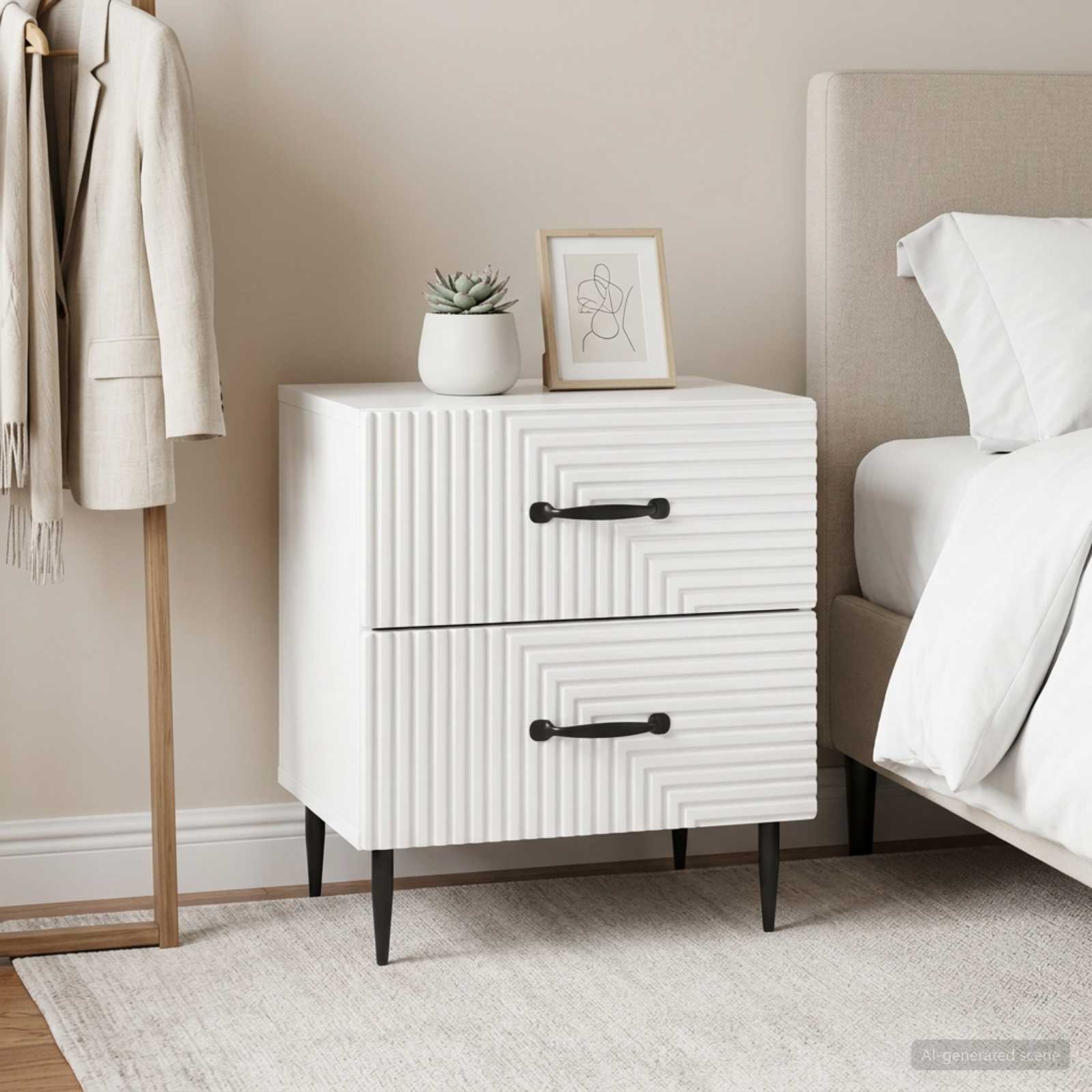 vidaXL Bedside Cabinet 2 pcs High Gloss White 43 x 34.5 x 47.5 cm 4