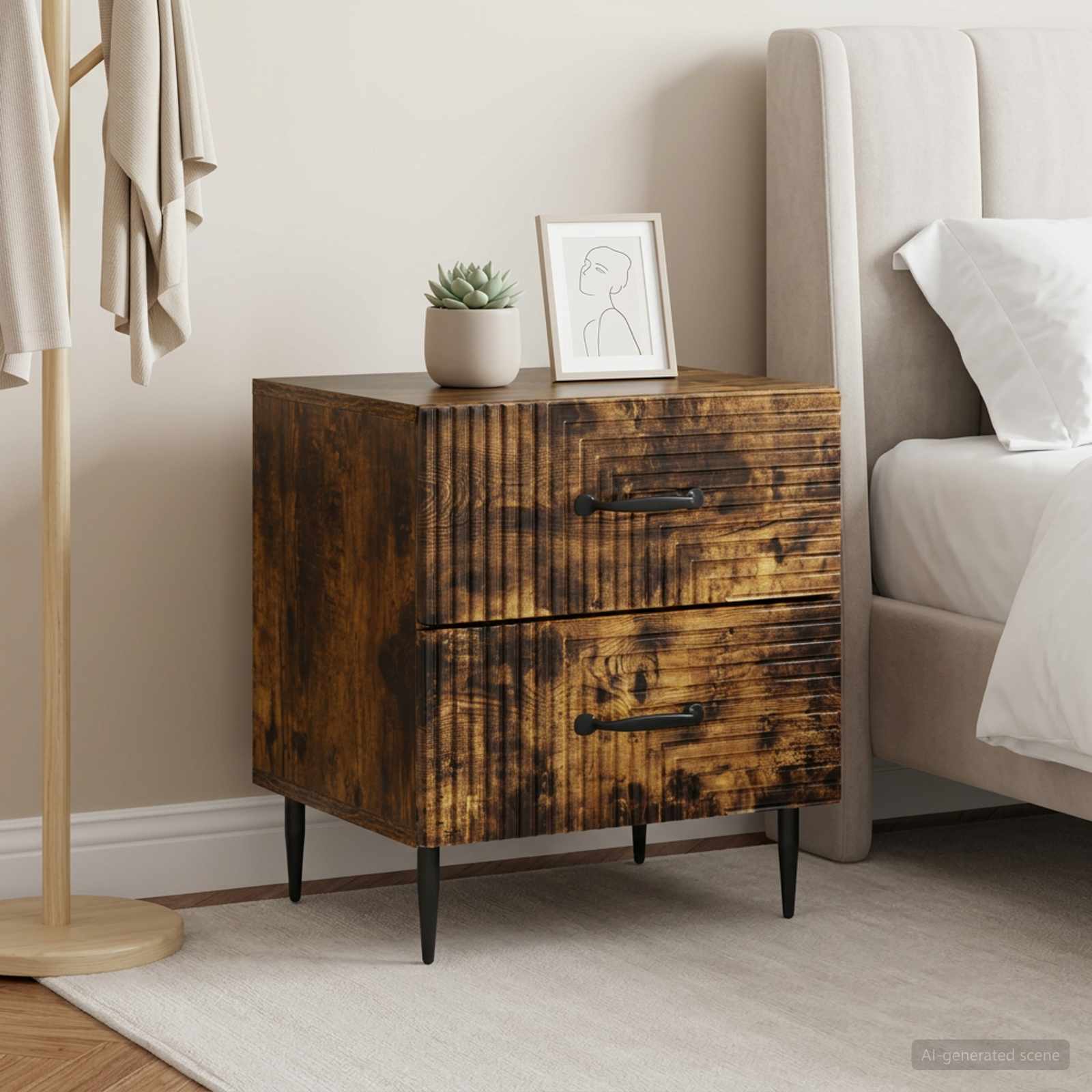 vidaXL Bedside Cabinet 2 pcs Smoked Oak 43 x 34.5 x 47.5 cm 4