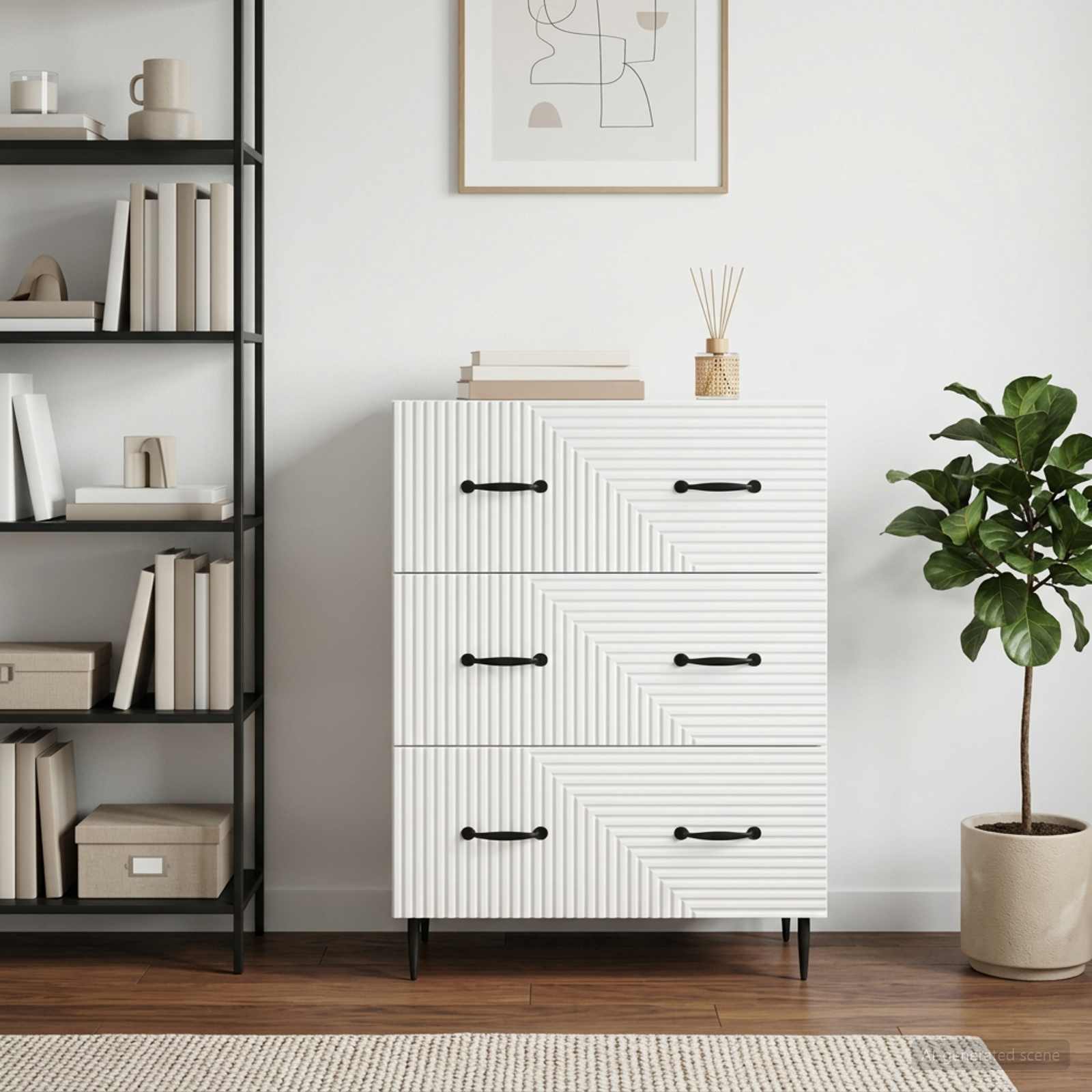 vidaXL Drawer Cabinet White 66 x 34.5 x 89.5 cm Engineered Wood 4