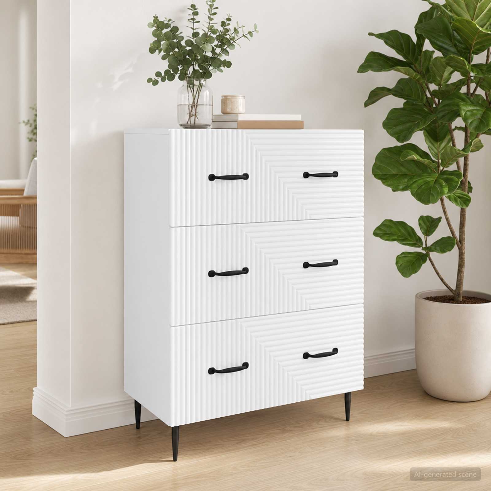 vidaXL Drawer Cabinet White 66 x 34.5 x 89.5 cm Engineered Wood 1