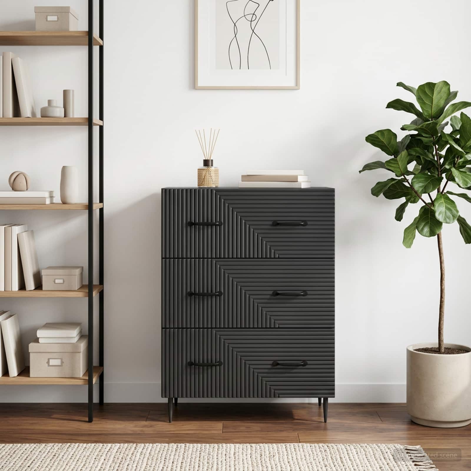 vidaXL Drawer Cabinet Black 66 x 34.5 x 89.5 cm Engineered Wood 1