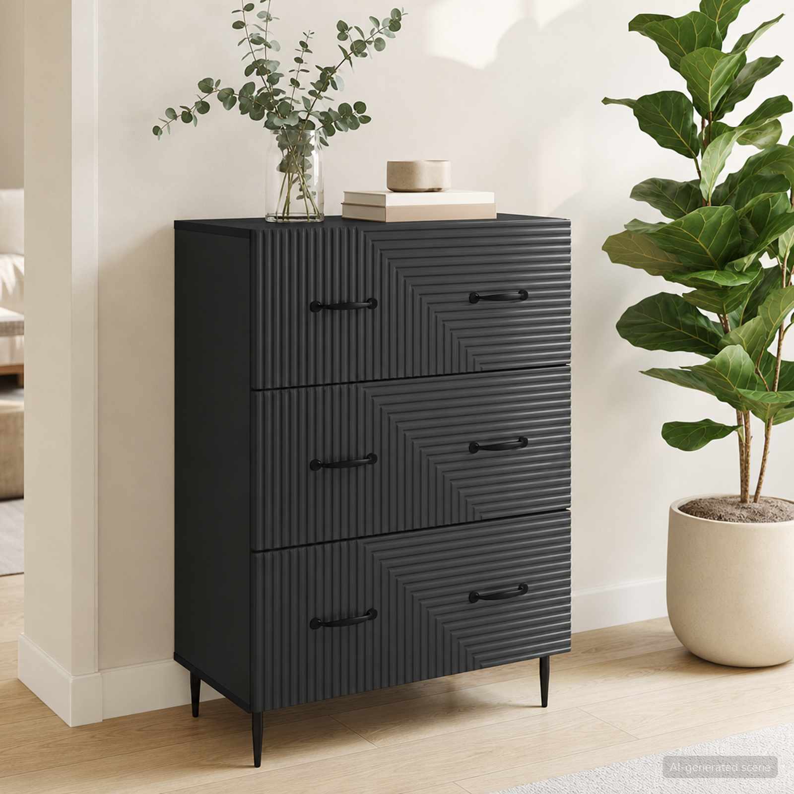 vidaXL Drawer Cabinet Black 66 x 34.5 x 89.5 cm Engineered Wood 4
