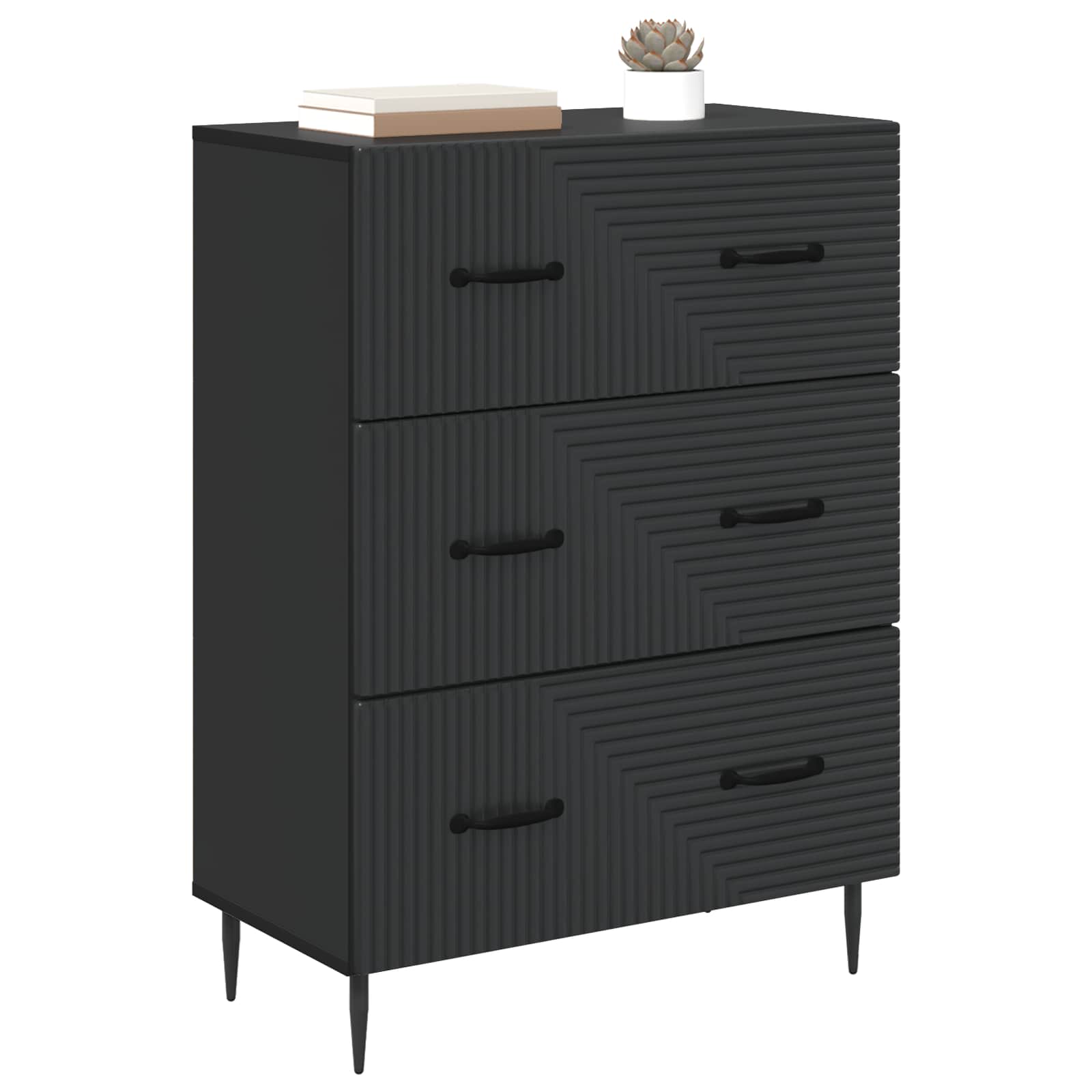 vidaXL Drawer Cabinet Black 66 x 34.5 x 89.5 cm Engineered Wood 3
