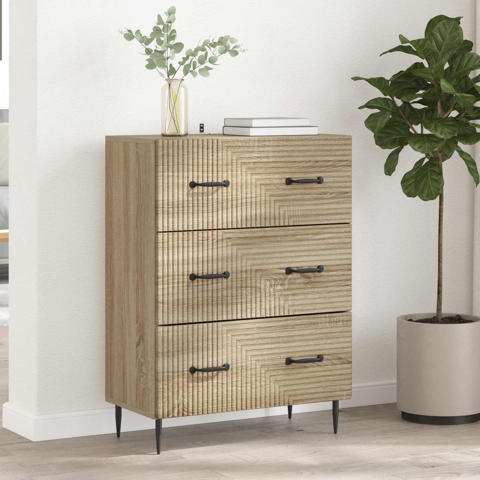 vidaXL Drawer Cabinet Sonoma Oak 66 x 34.5 x 89.5 cm Engineered Wood 1