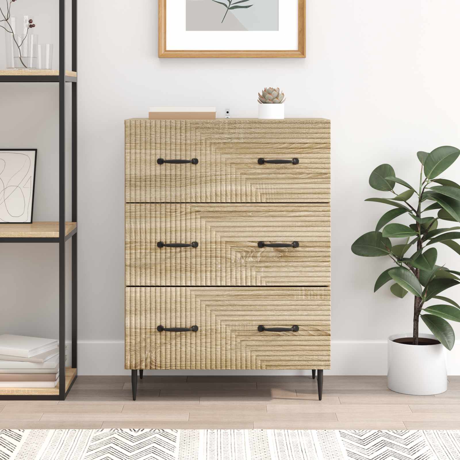 vidaXL Drawer Cabinet Sonoma Oak 66 x 34.5 x 89.5 cm Engineered Wood 4