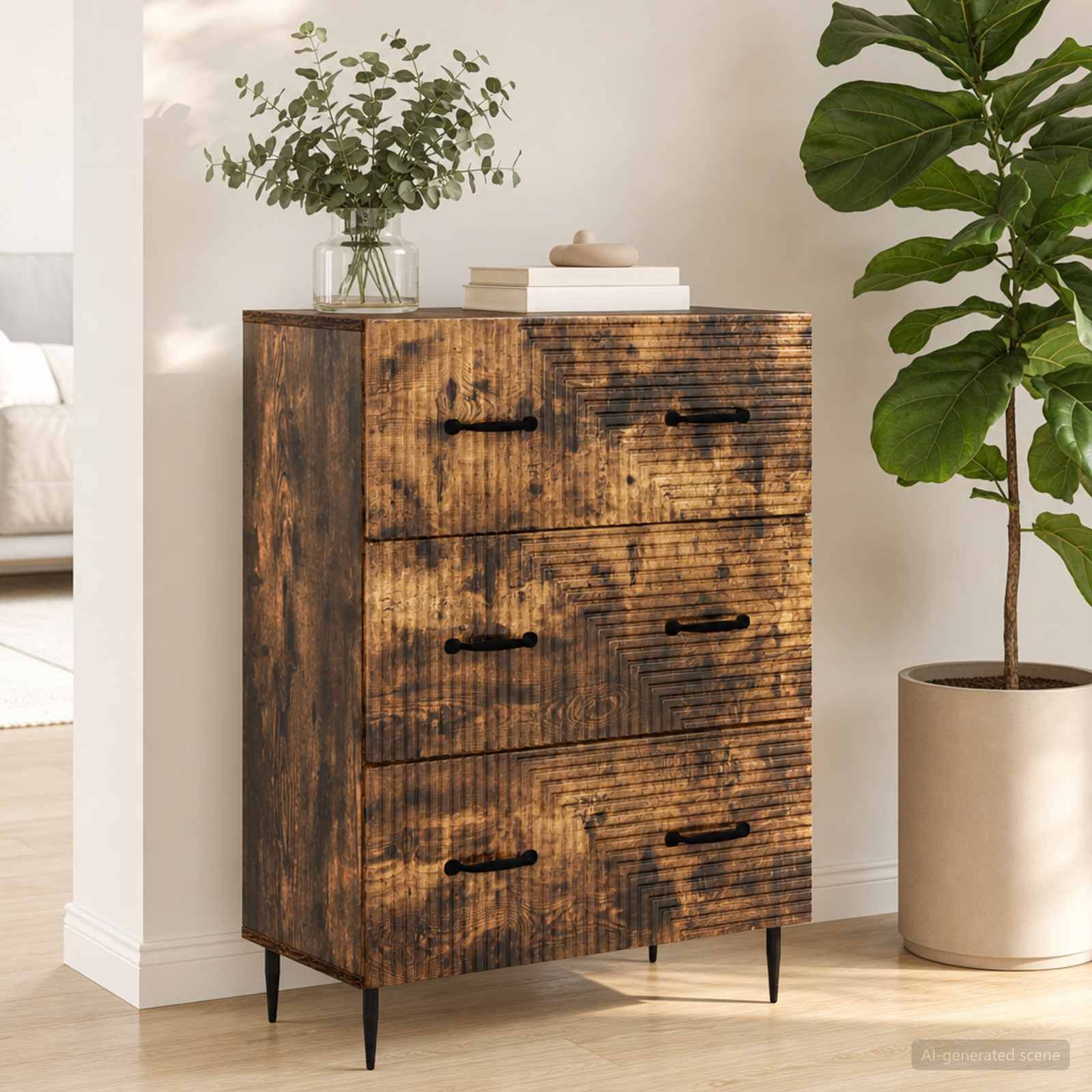 vidaXL Drawer Cabinet Smoked Oak 66 x 34.5 x 89.5 cm Engineered Wood 1