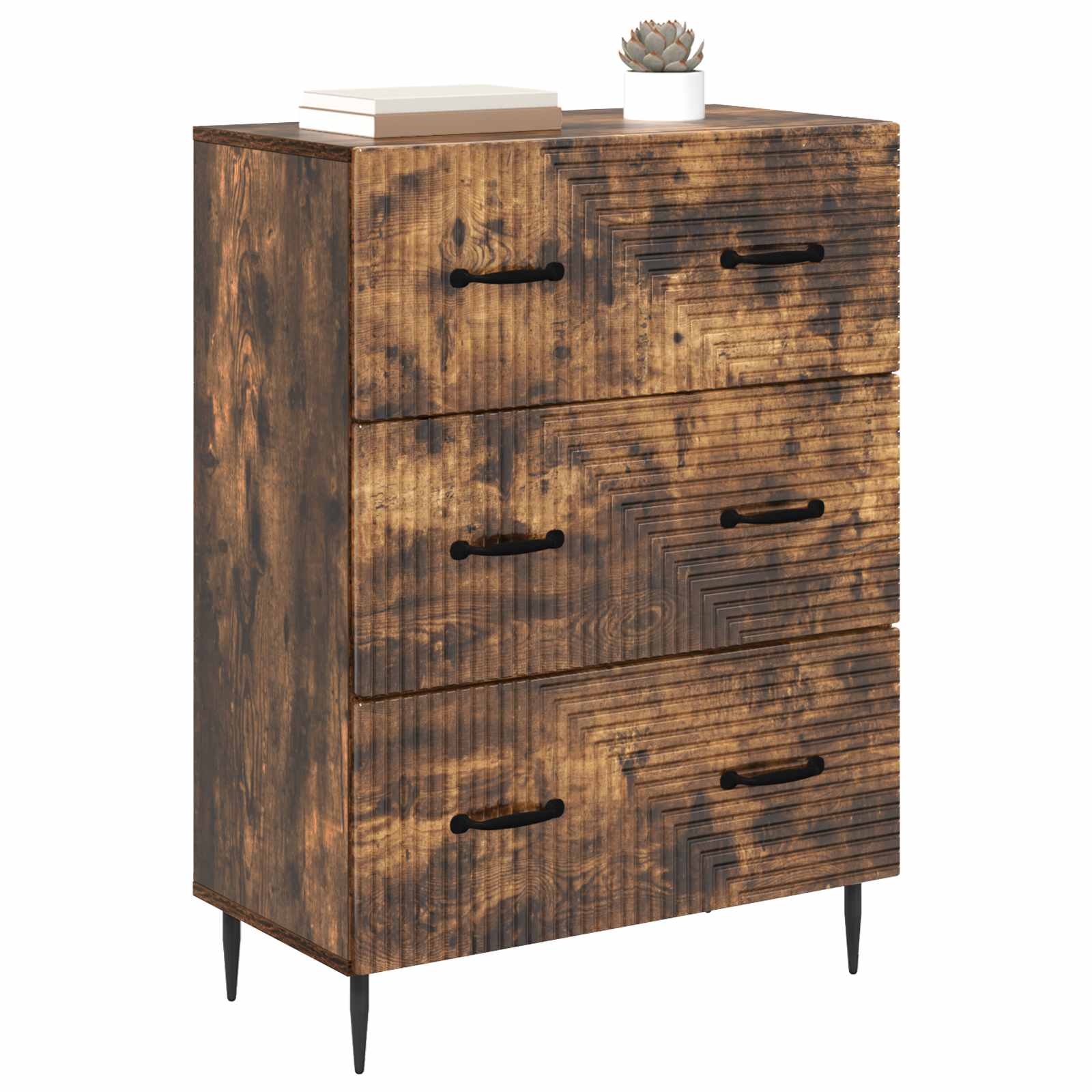 vidaXL Drawer Cabinet Smoked Oak 66 x 34.5 x 89.5 cm Engineered Wood 3