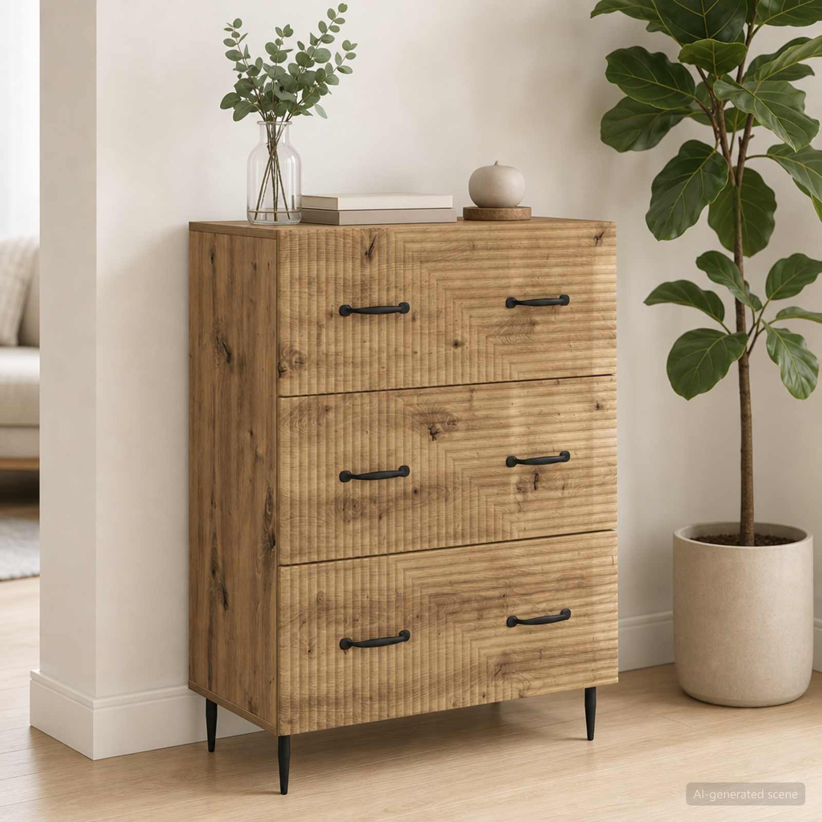 vidaXL Drawer Cabinet 66 x 34.5 x 89.5 cm Engineered Wood Artisan Oak 1