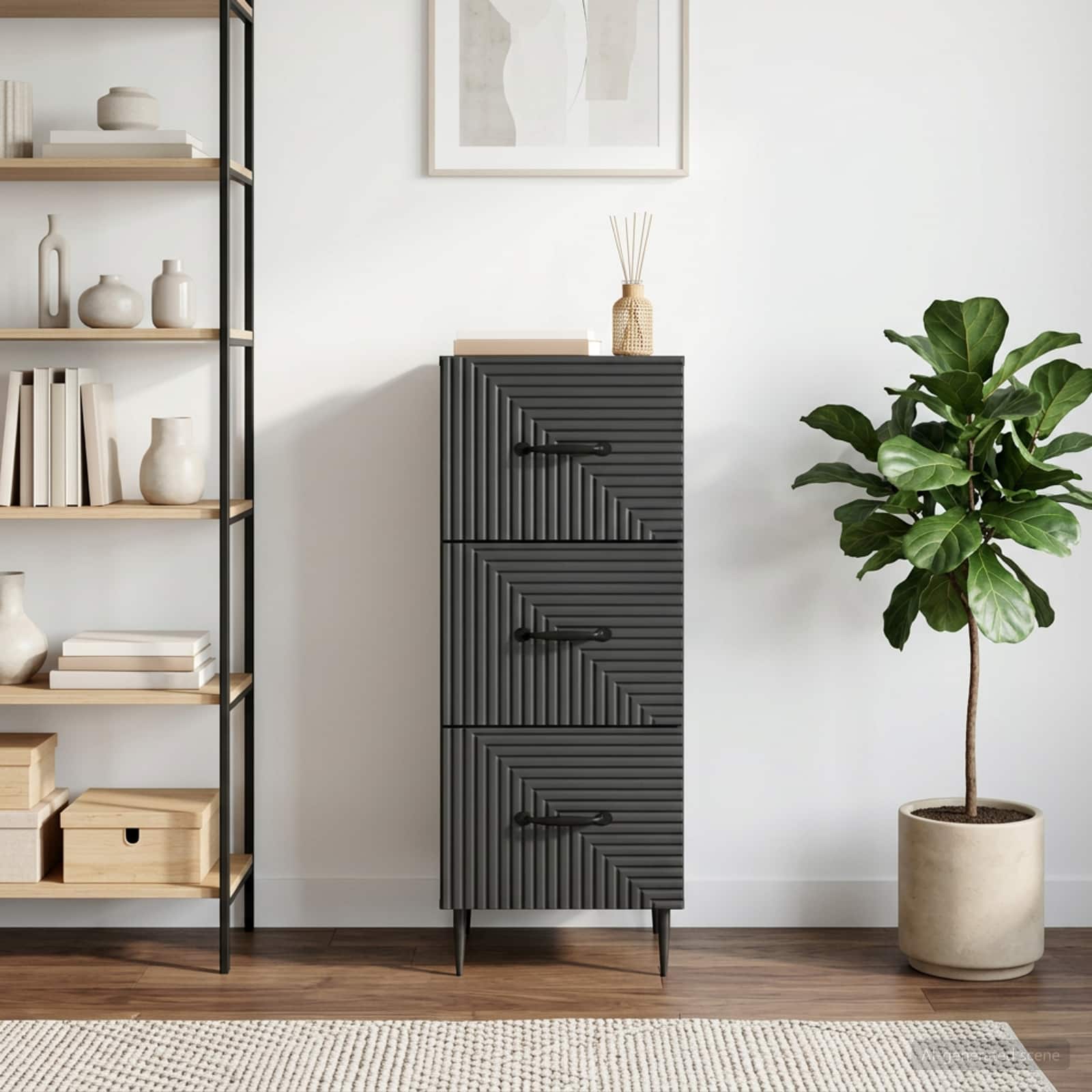vidaXL Drawer Cabinet Black 33 x 34.5 x 89.5 cm Engineered Wood 4