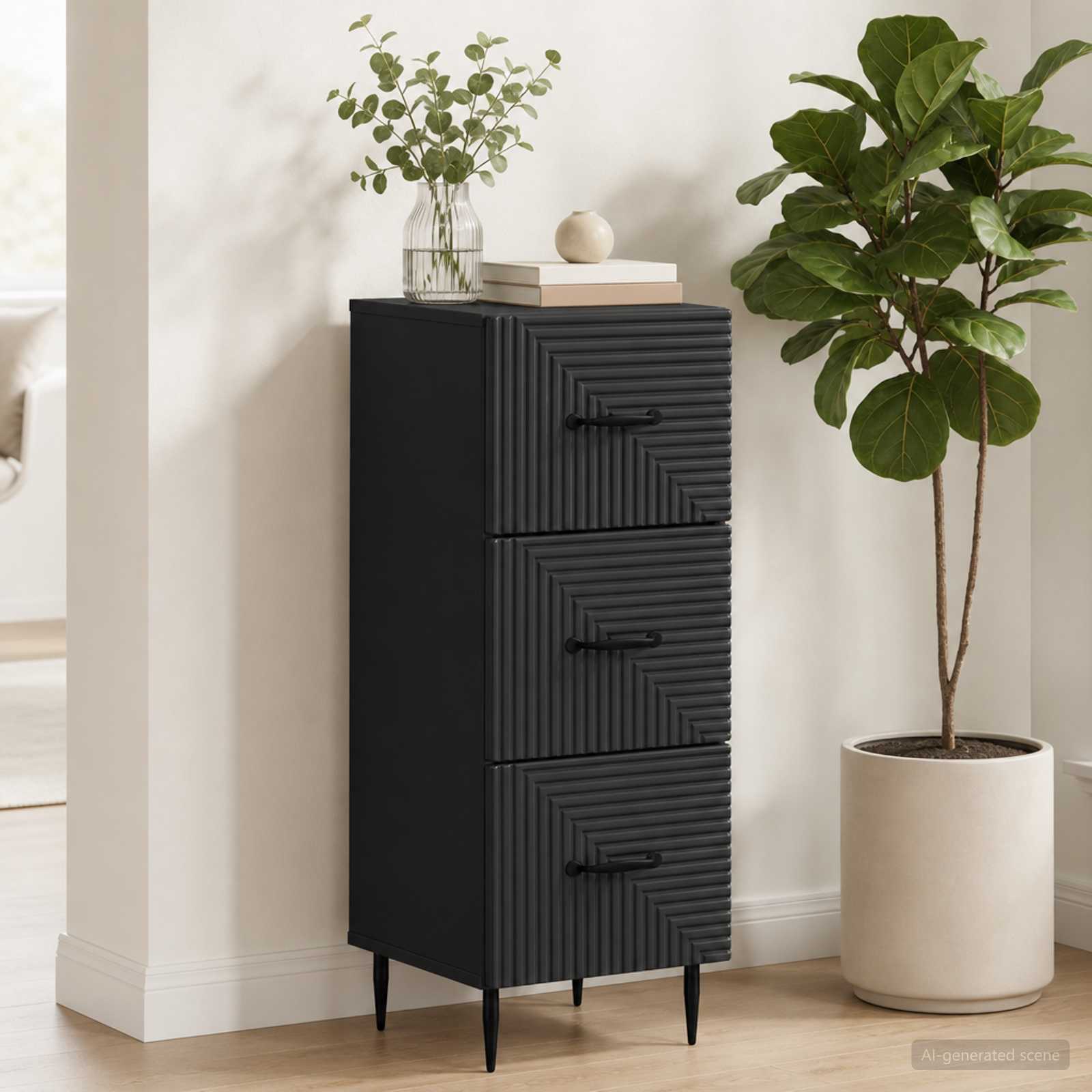 vidaXL Drawer Cabinet Black 33 x 34.5 x 89.5 cm Engineered Wood 1