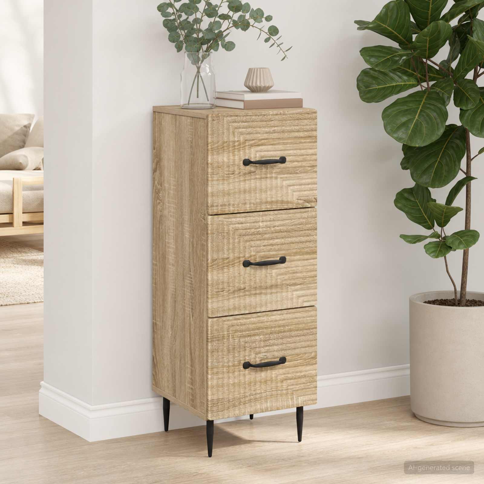 vidaXL Drawer Cabinet Sonoma Oak 33 x 34.5 x 89.5 cm Engineered Wood 4
