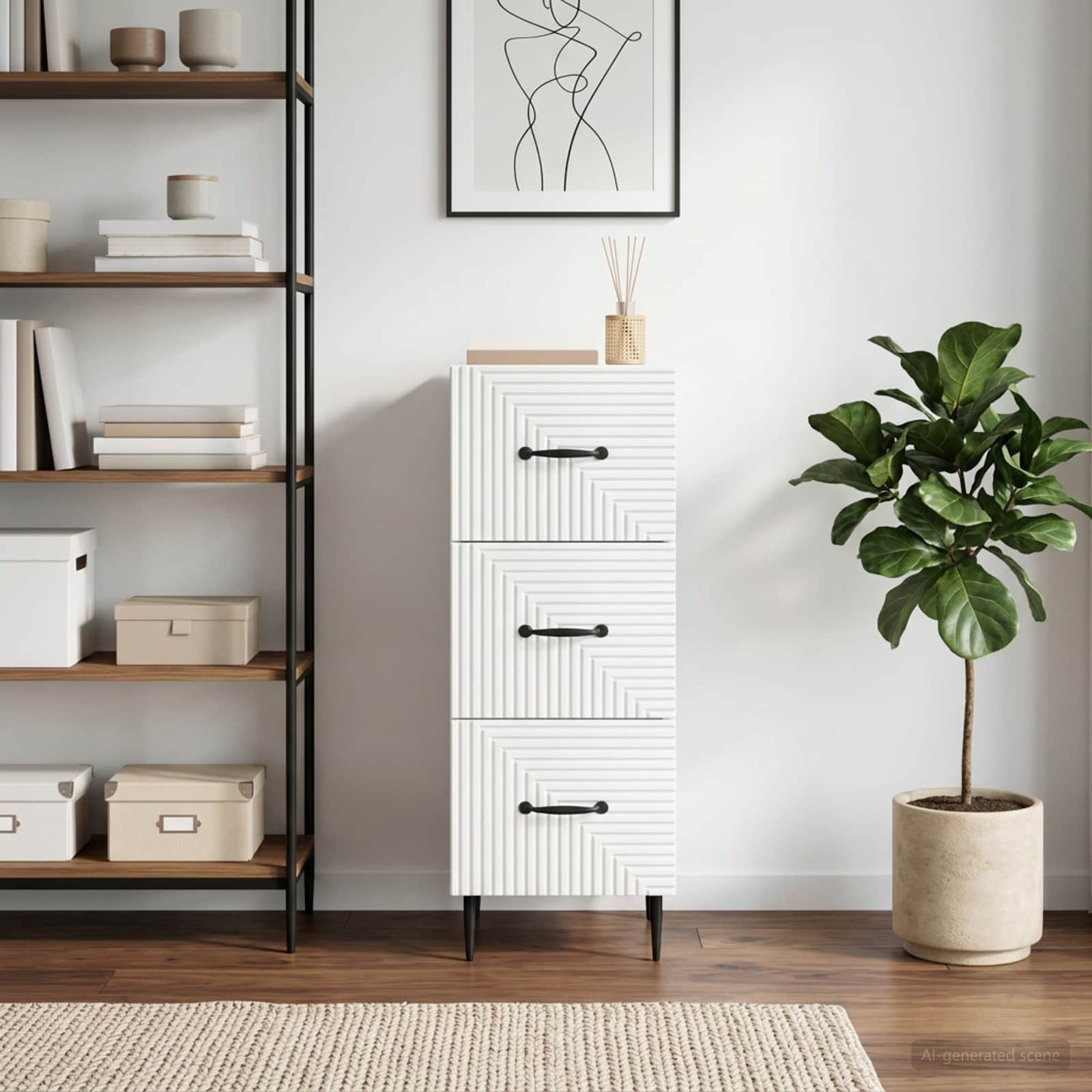 vidaXL Drawer Cabinet High Gloss White 33 x 34.5 x 89.5 cm 1