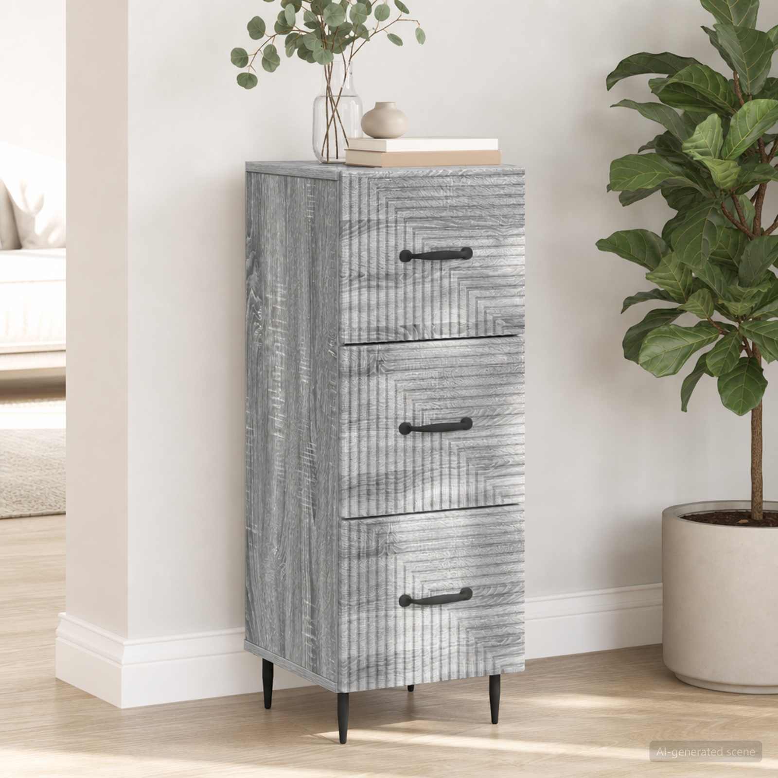 vidaXL Drawer Cabinet Grey Sonoma 33 x 34.5 x 89.5 cm Engineered Wood 4