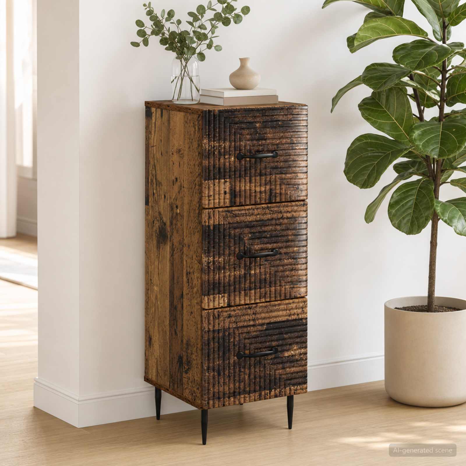 vidaXL Drawer Cabinet Old Wood 33 x 34.5 x 89.5 cm Engineered Wood 4