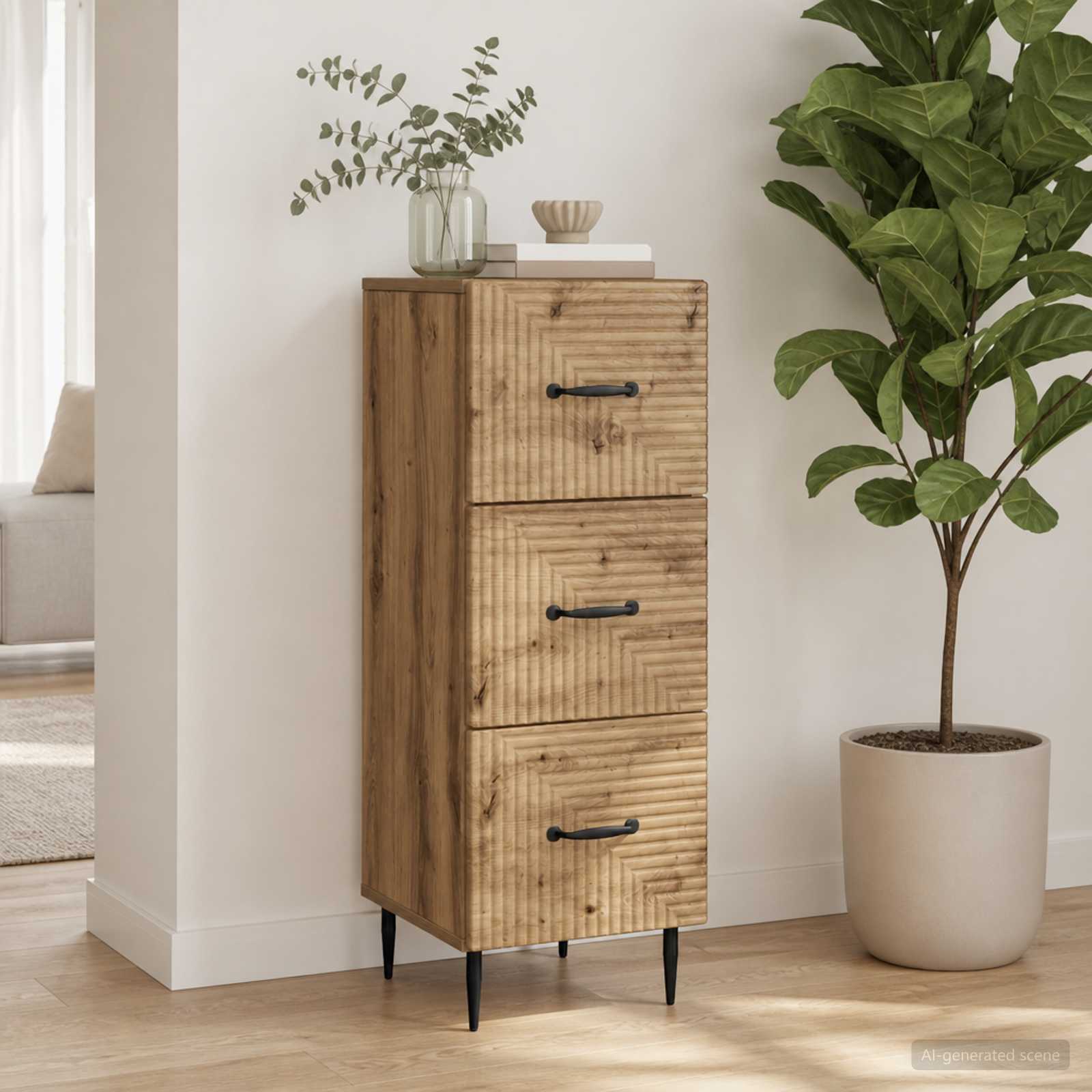 vidaXL Drawer Cabinet 33 x 34.5 x 89.5 cm Engineered Wood Artisan Oak 1