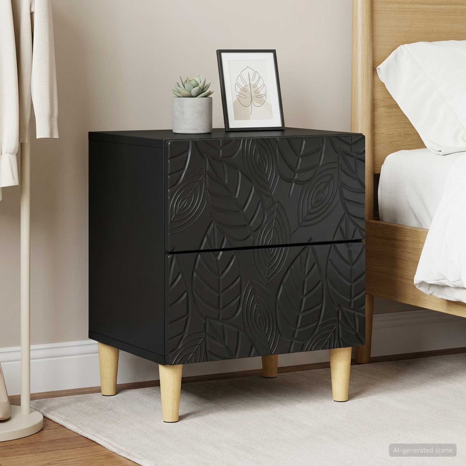 vidaXL Bedside Table 2 pcs Black 43 x 34.5 x 48 cm Engineered Wood 3