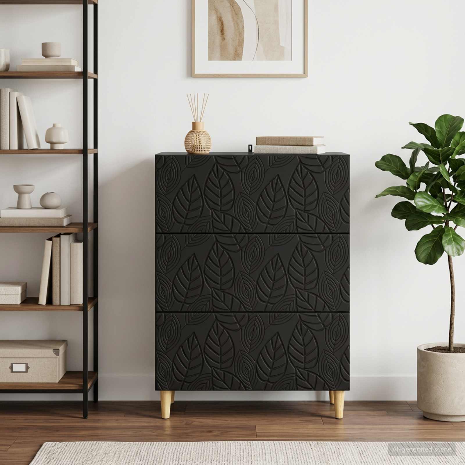 vidaXL Drawer Cabinet Black 66 x 34.5 x 90 cm Engineered Wood 3