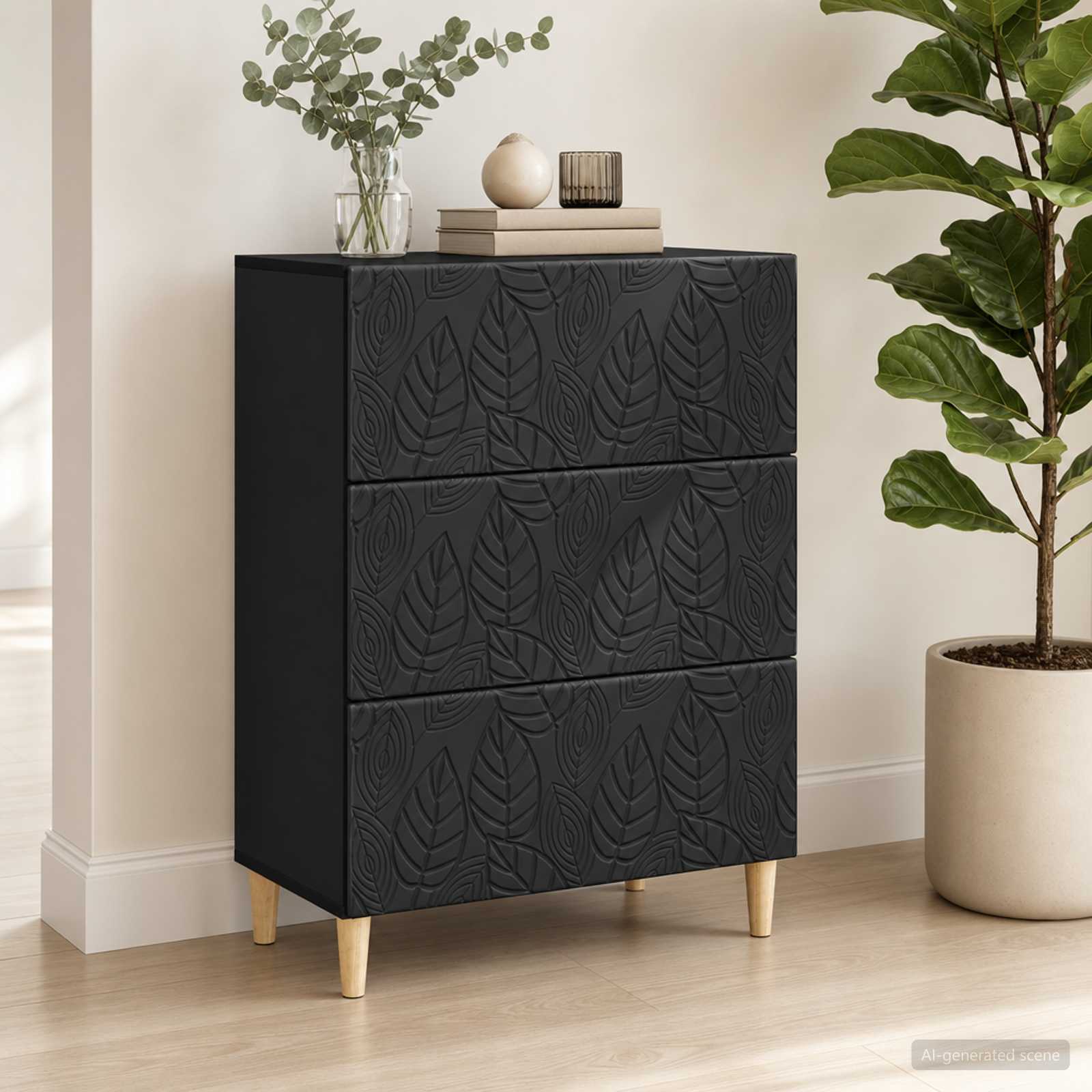 vidaXL Drawer Cabinet Black 66 x 34.5 x 90 cm Engineered Wood 1