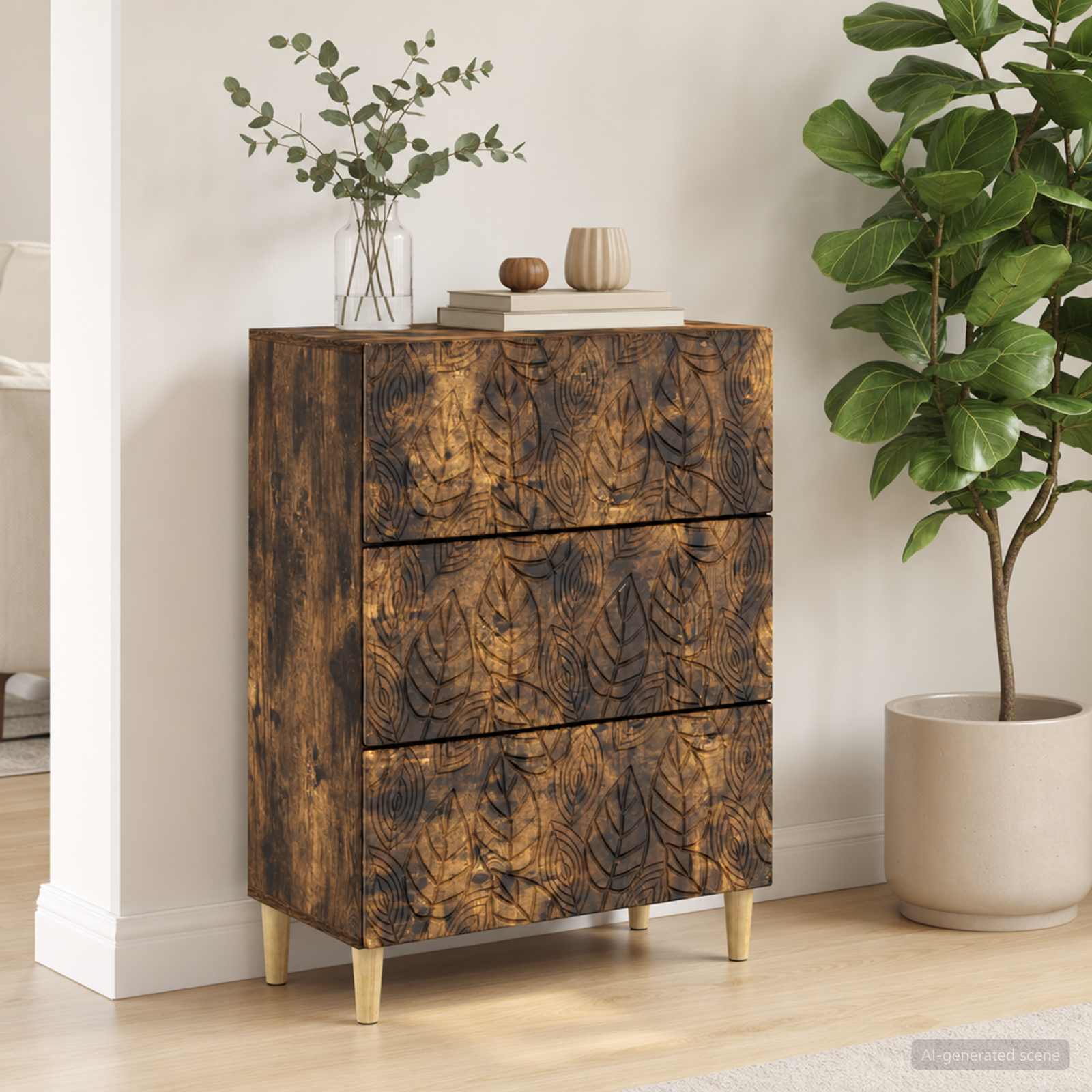 vidaXL Drawer Cabinet Smoked Oak 66 x 34.5 x 90 cm Engineered Wood 3