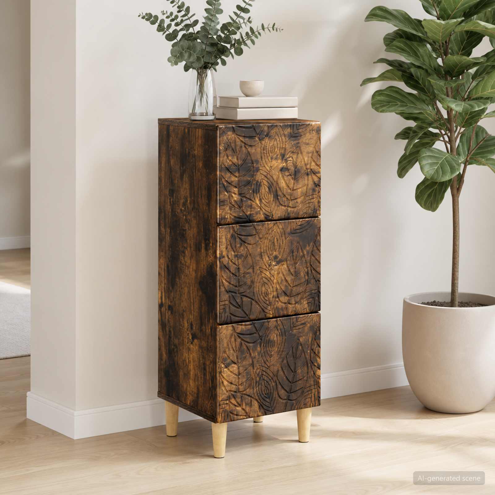 vidaXL Drawer Cabinet Smoked Oak 33 x 34.5 x 90 cm Engineered Wood 1
