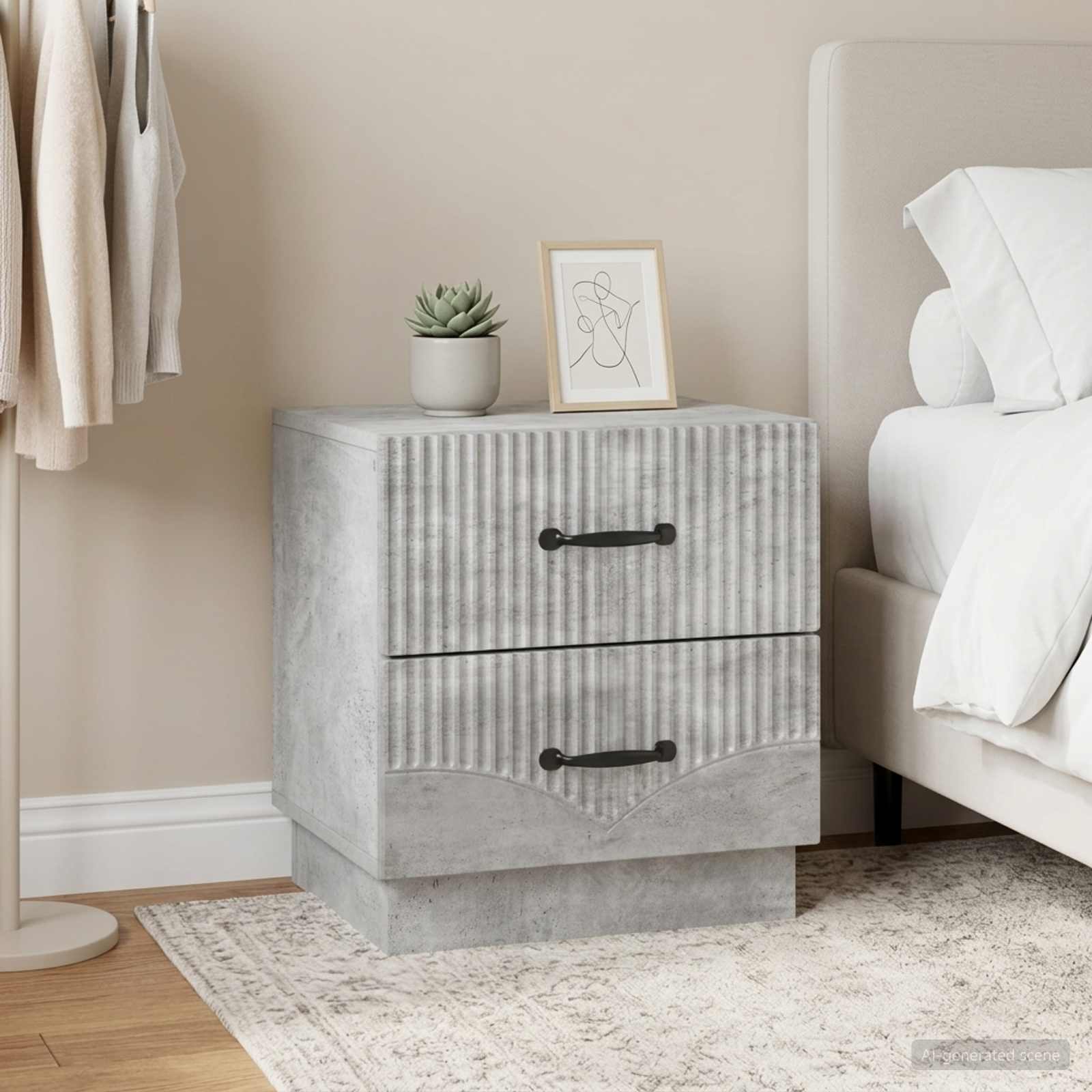 vidaXL Bedside Cabinet 2 pcs Concrete Grey 43 x 34.5 x 44.5 cm 4