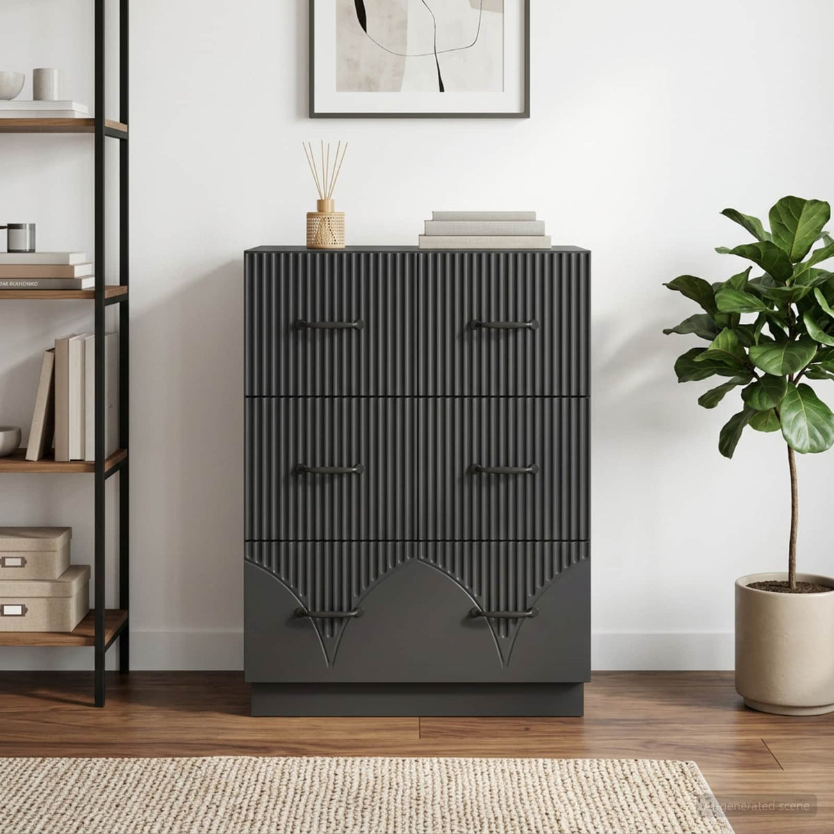 Drawer Cabinet Black Engineered Wood, image 4