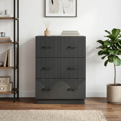 Drawer Cabinet Black Engineered Wood, image 4