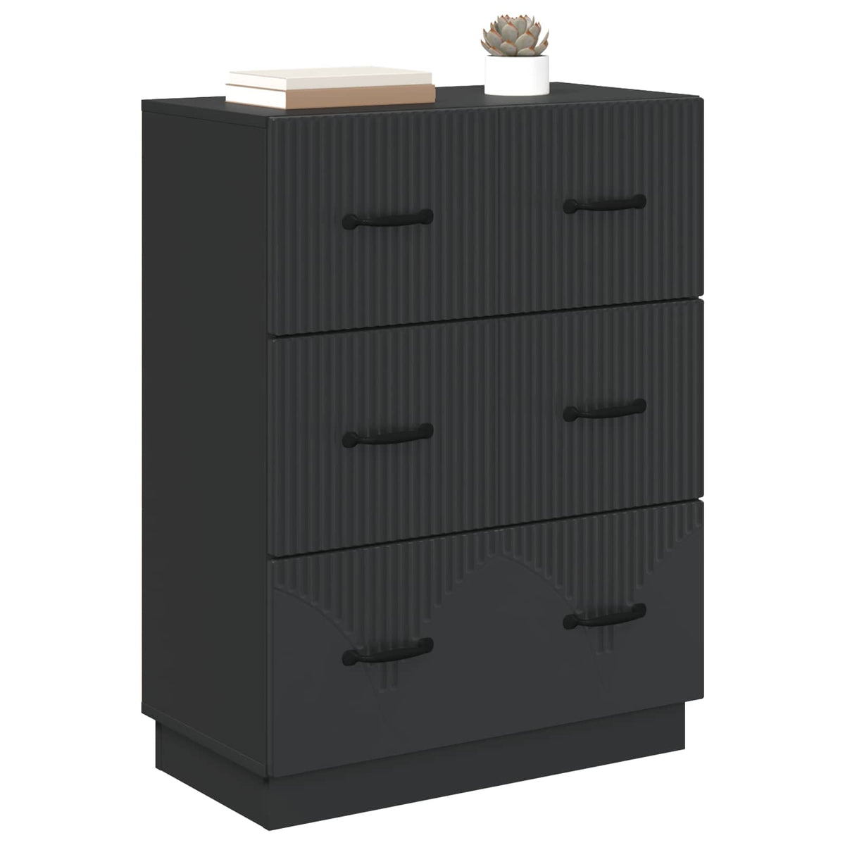 Drawer Cabinet Black Engineered Wood, image 3