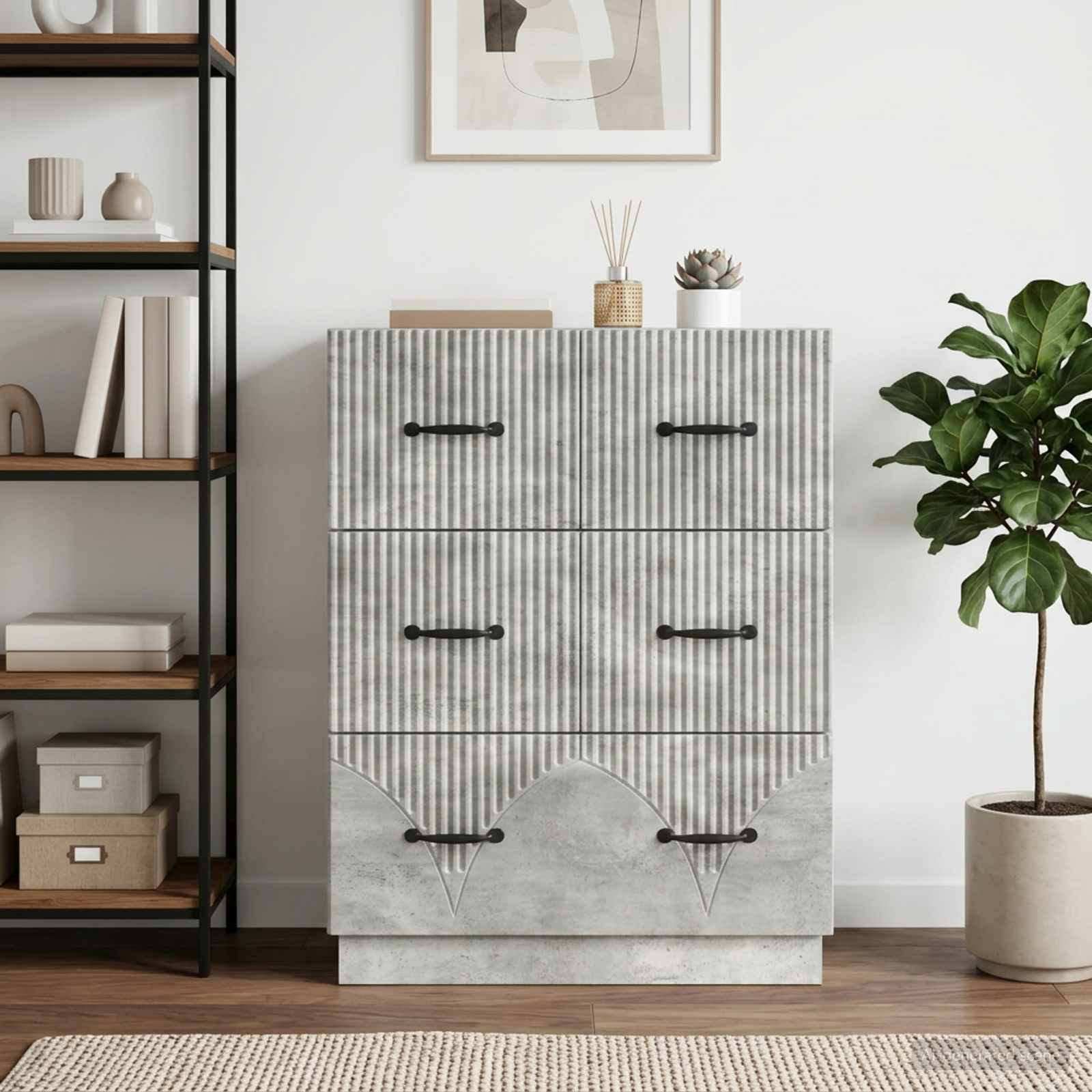 vidaXL Drawer Cabinet Concrete Grey 66 x 34.5 x 87 cm Engineered Wood 5