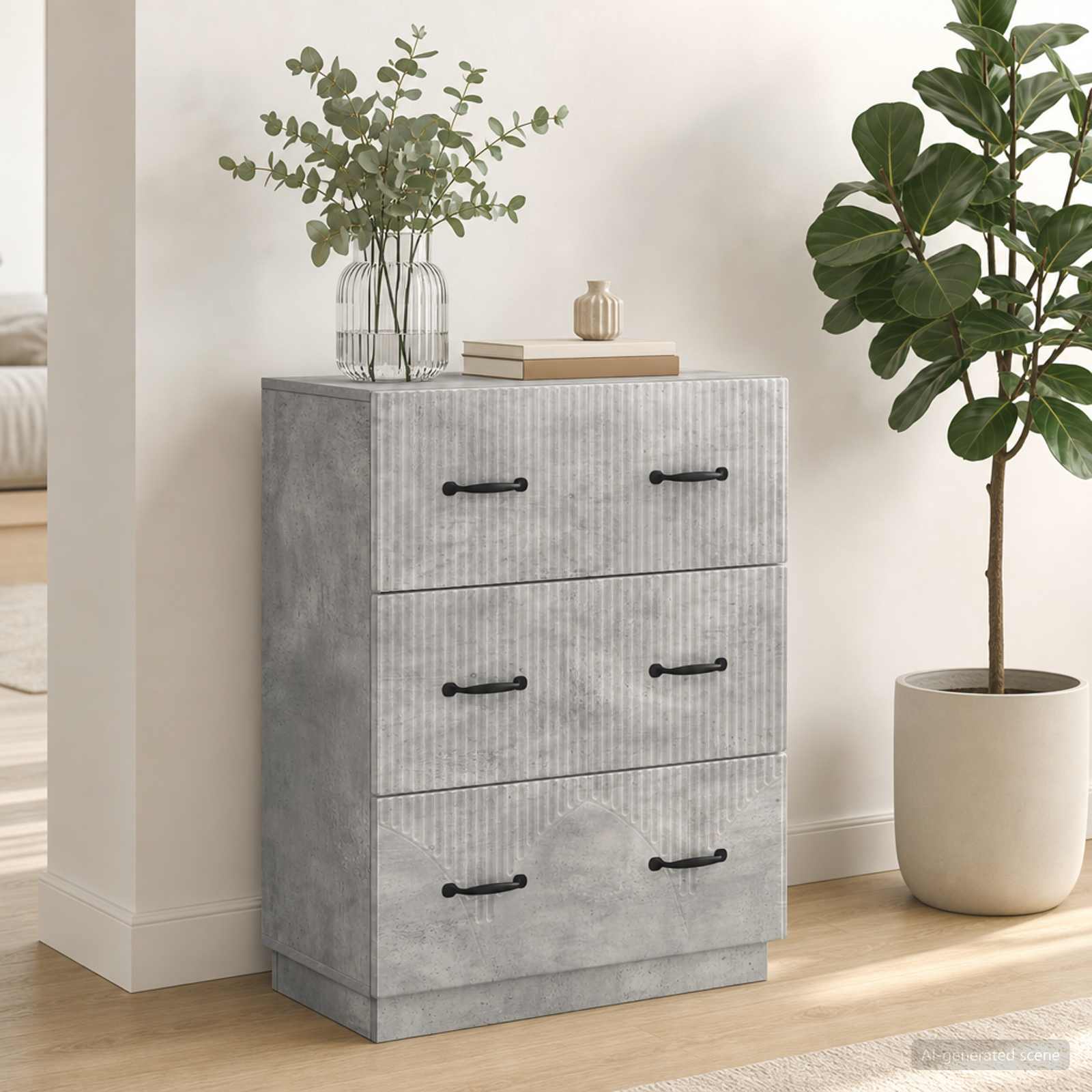 vidaXL Drawer Cabinet Concrete Grey 66 x 34.5 x 87 cm Engineered Wood 4