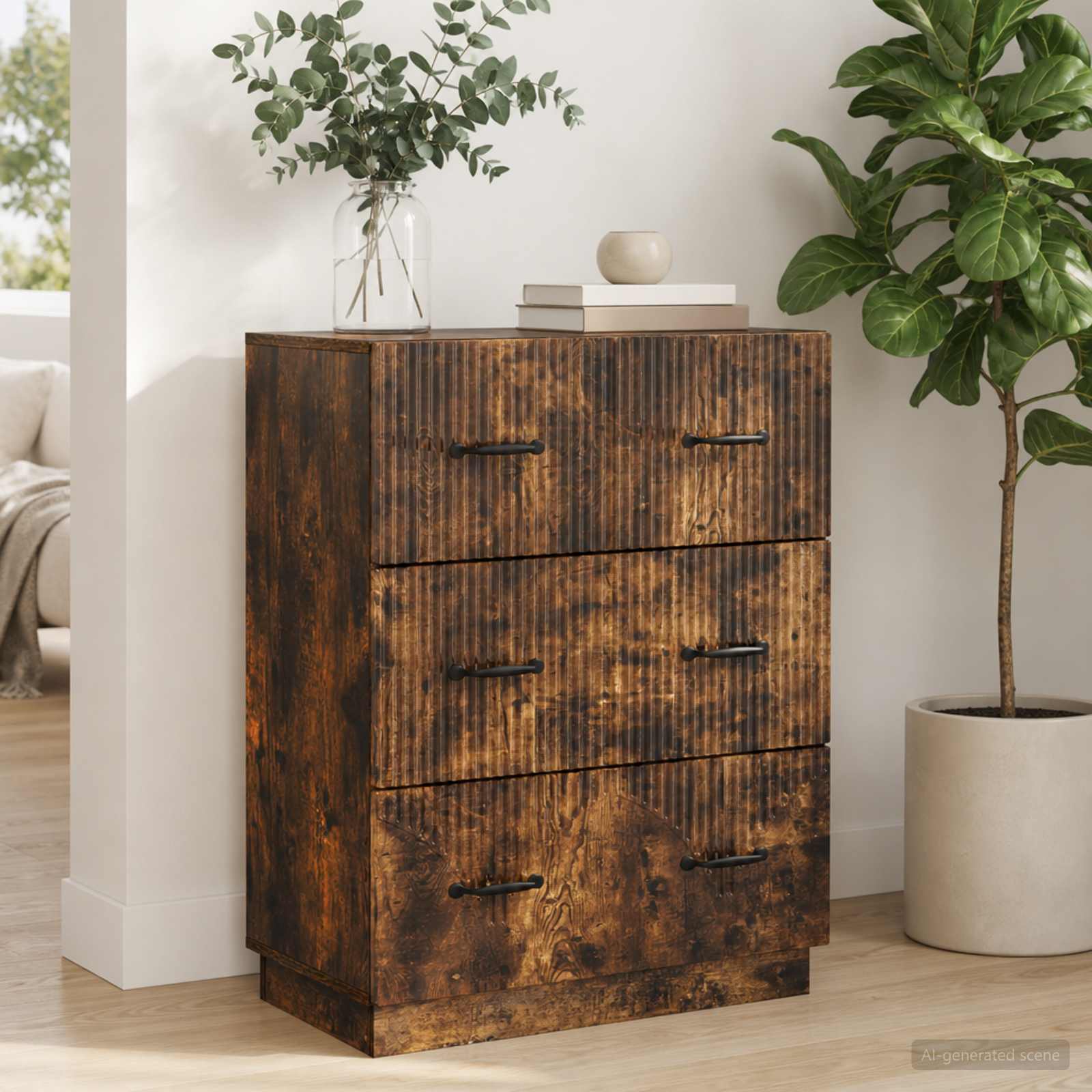 vidaXL Drawer Cabinet Smoked Oak 66 x 34.5 x 87 cm Engineered Wood 1