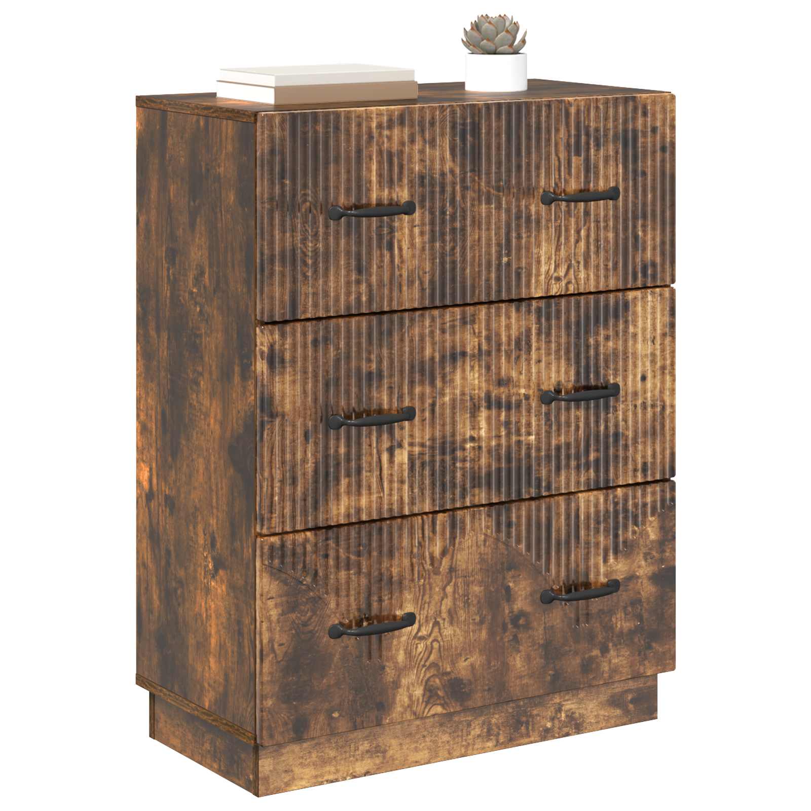 vidaXL Drawer Cabinet Smoked Oak 66 x 34.5 x 87 cm Engineered Wood 3