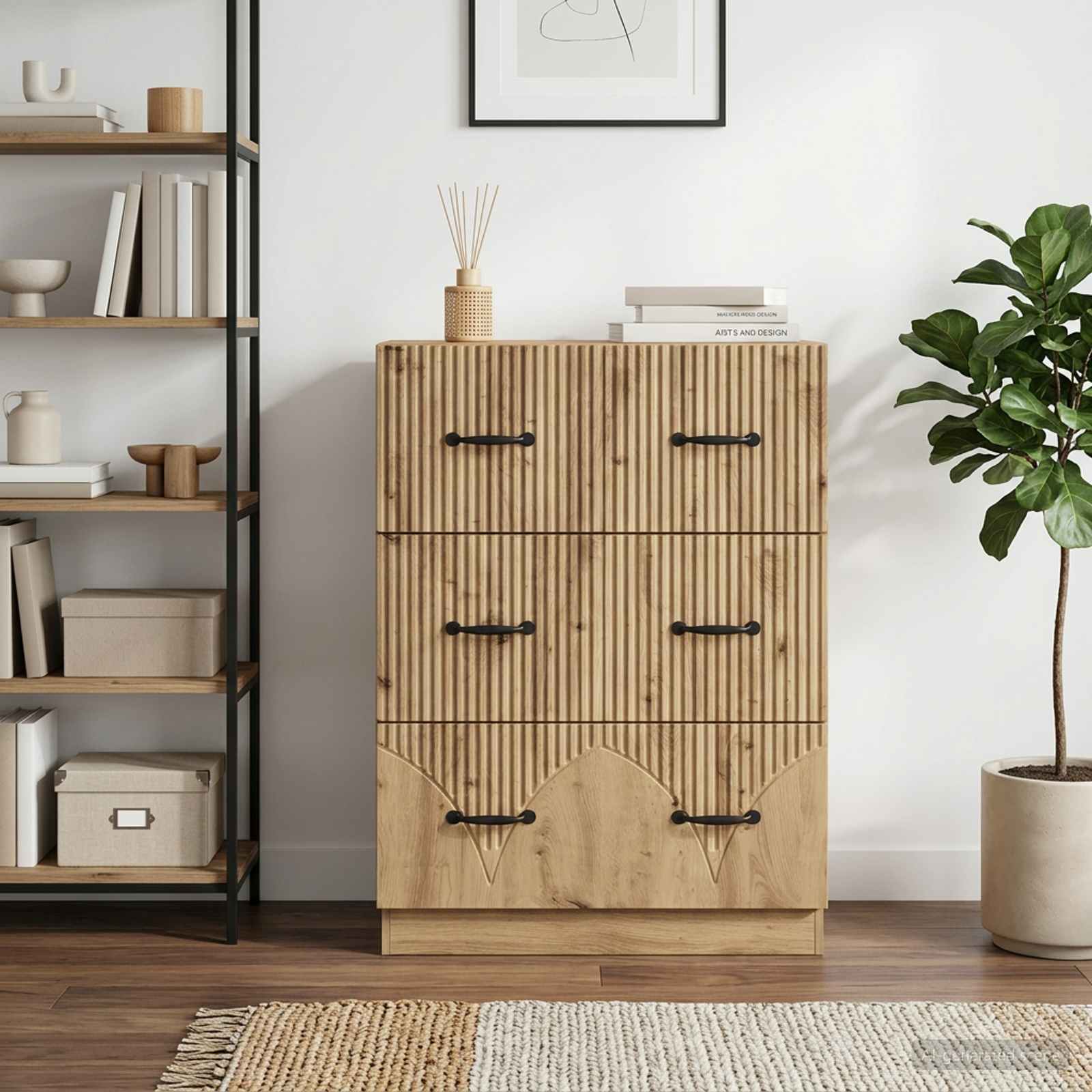 vidaXL Drawer Cabinet 66 x 34.5 x 87 cm Engineered Wood Artisan Oak 4
