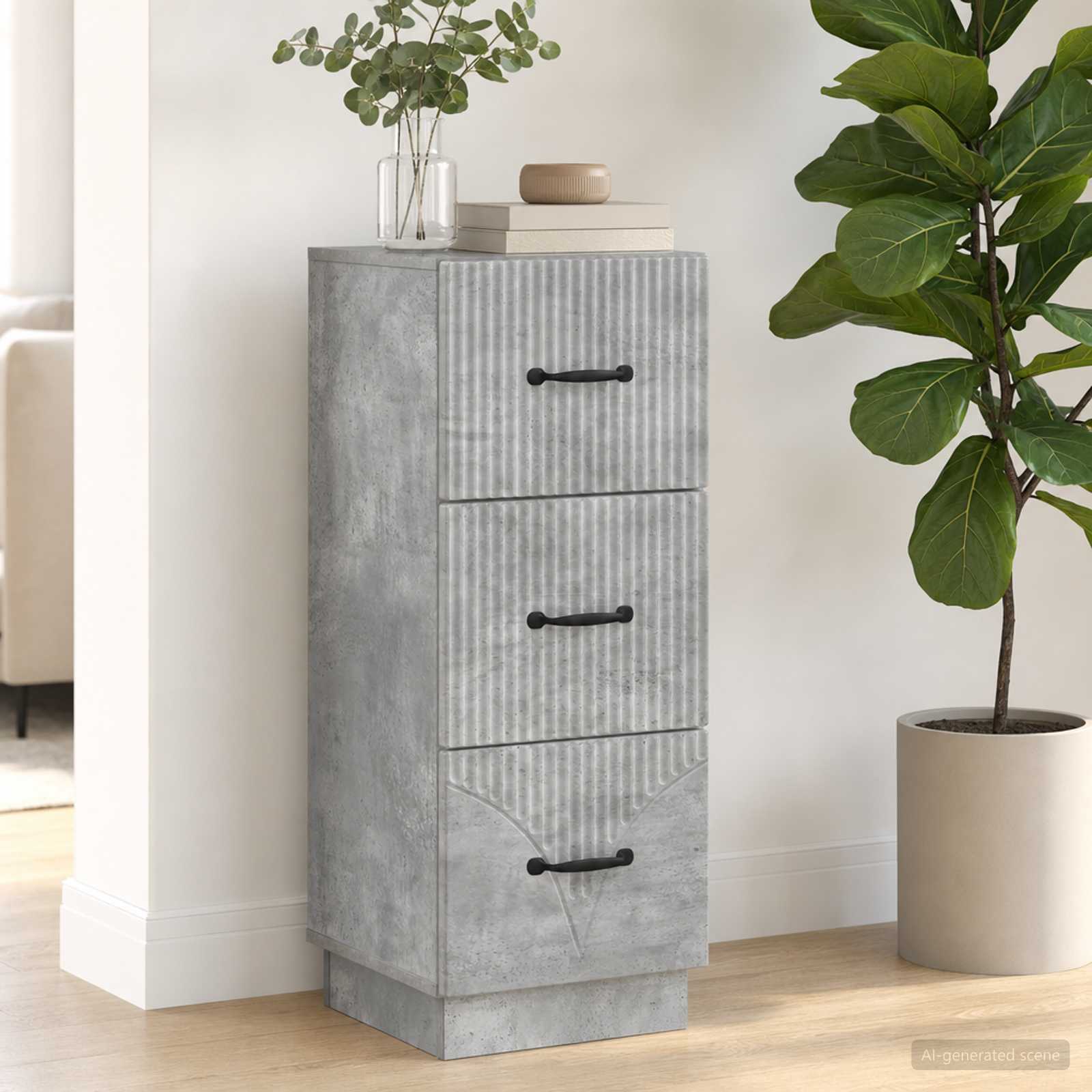 vidaXL Drawer Cabinet 33 x 34.5 x 87 cm Engineered Wood Concrete Grey 1
