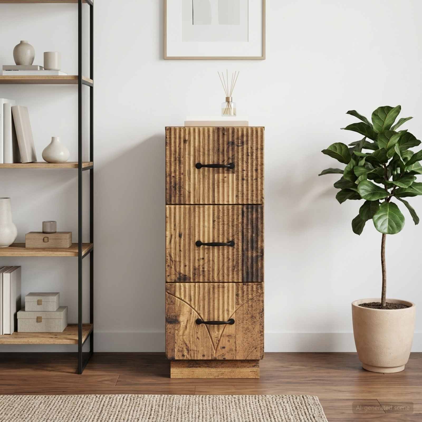 vidaXL Drawer Cabinet 33 x 34.5 x 87 cm Engineered Wood Old Wood 4