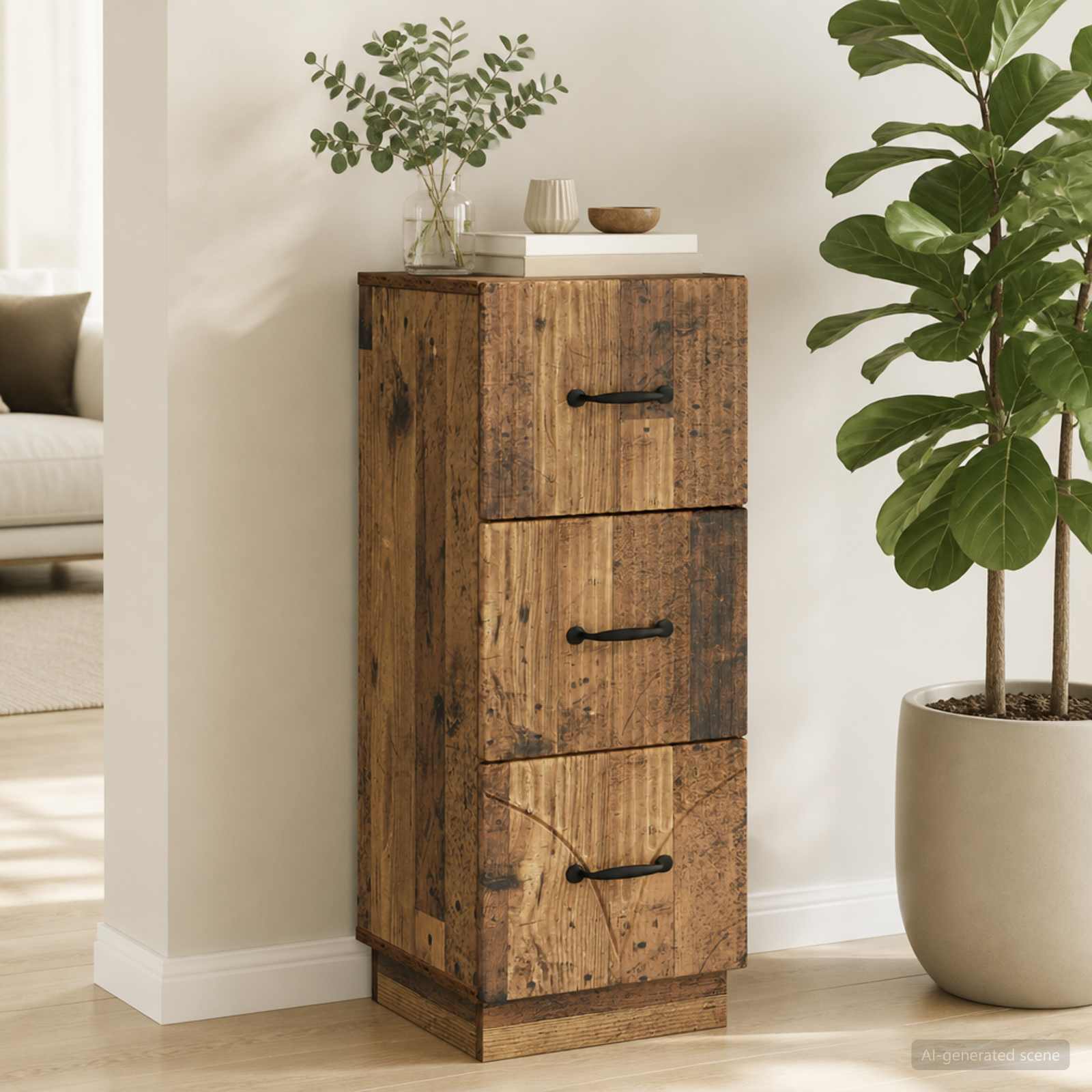 vidaXL Drawer Cabinet 33 x 34.5 x 87 cm Engineered Wood Old Wood 1