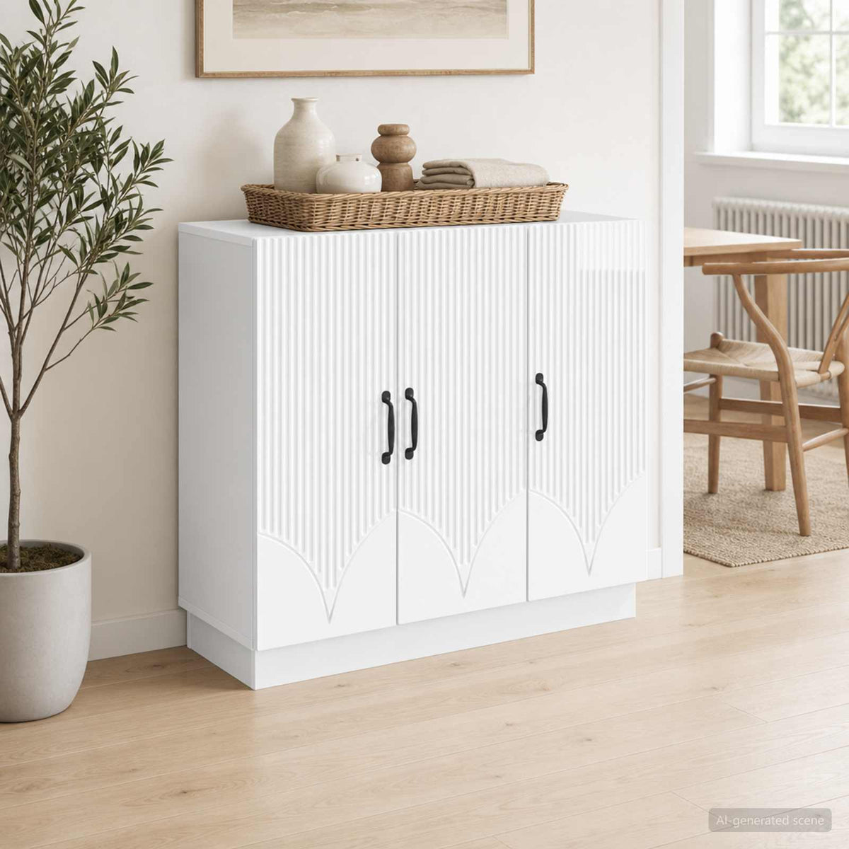 Sideboard 89 x 34.5 x 77 cm Engineered Wood High gloss white