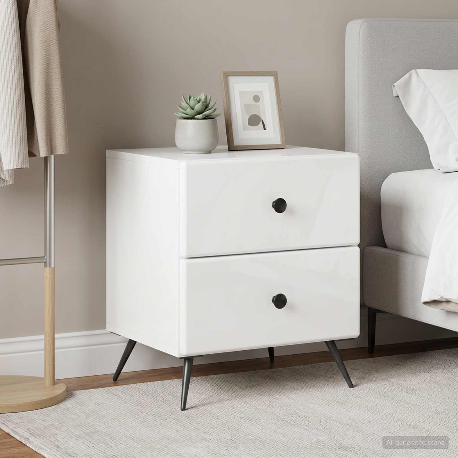 vidaXL Bedside Cabinet 2 pcs High Gloss White 43 x 34.5 x 47.5 cm 4