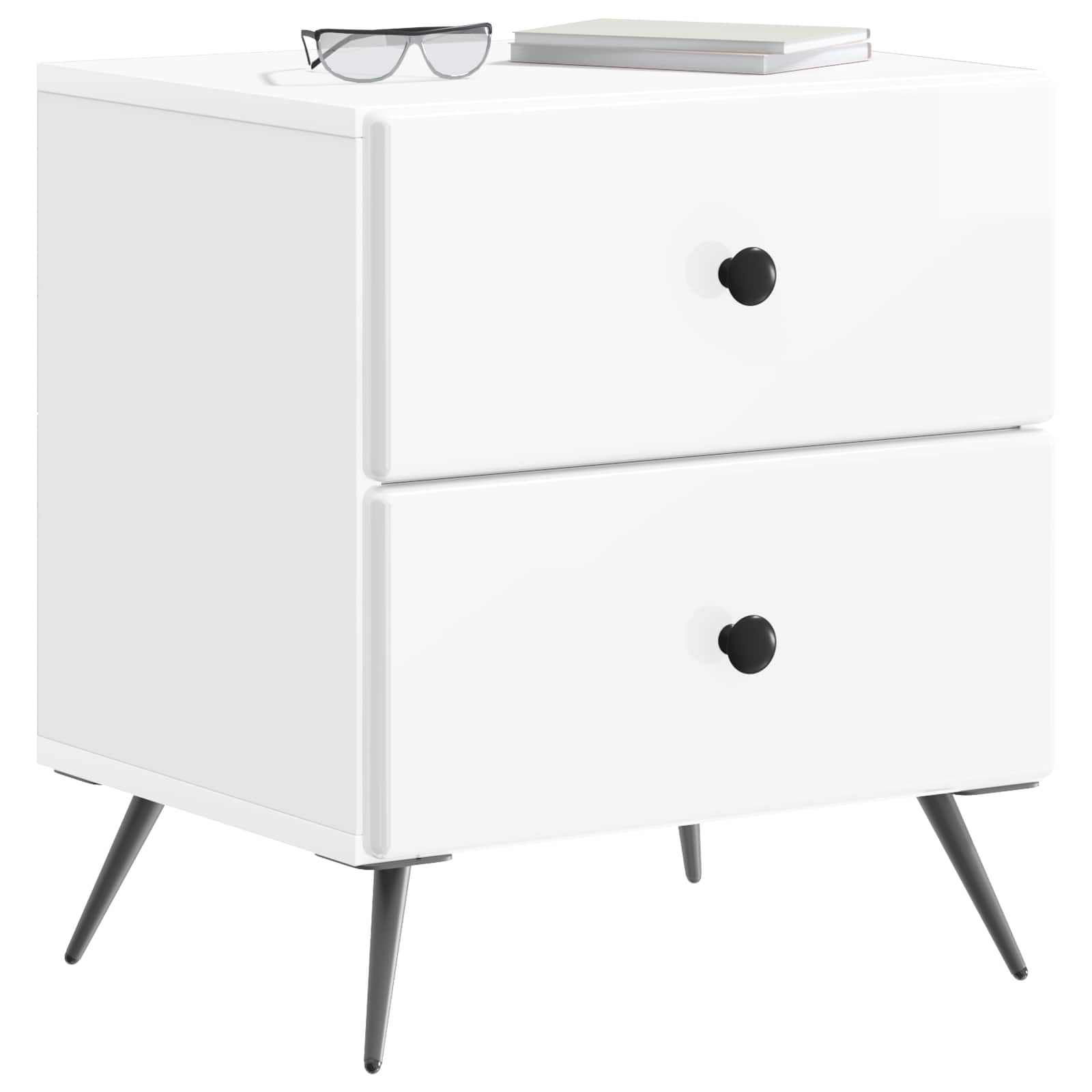 vidaXL Bedside Cabinet 2 pcs High Gloss White 43 x 34.5 x 47.5 cm 3