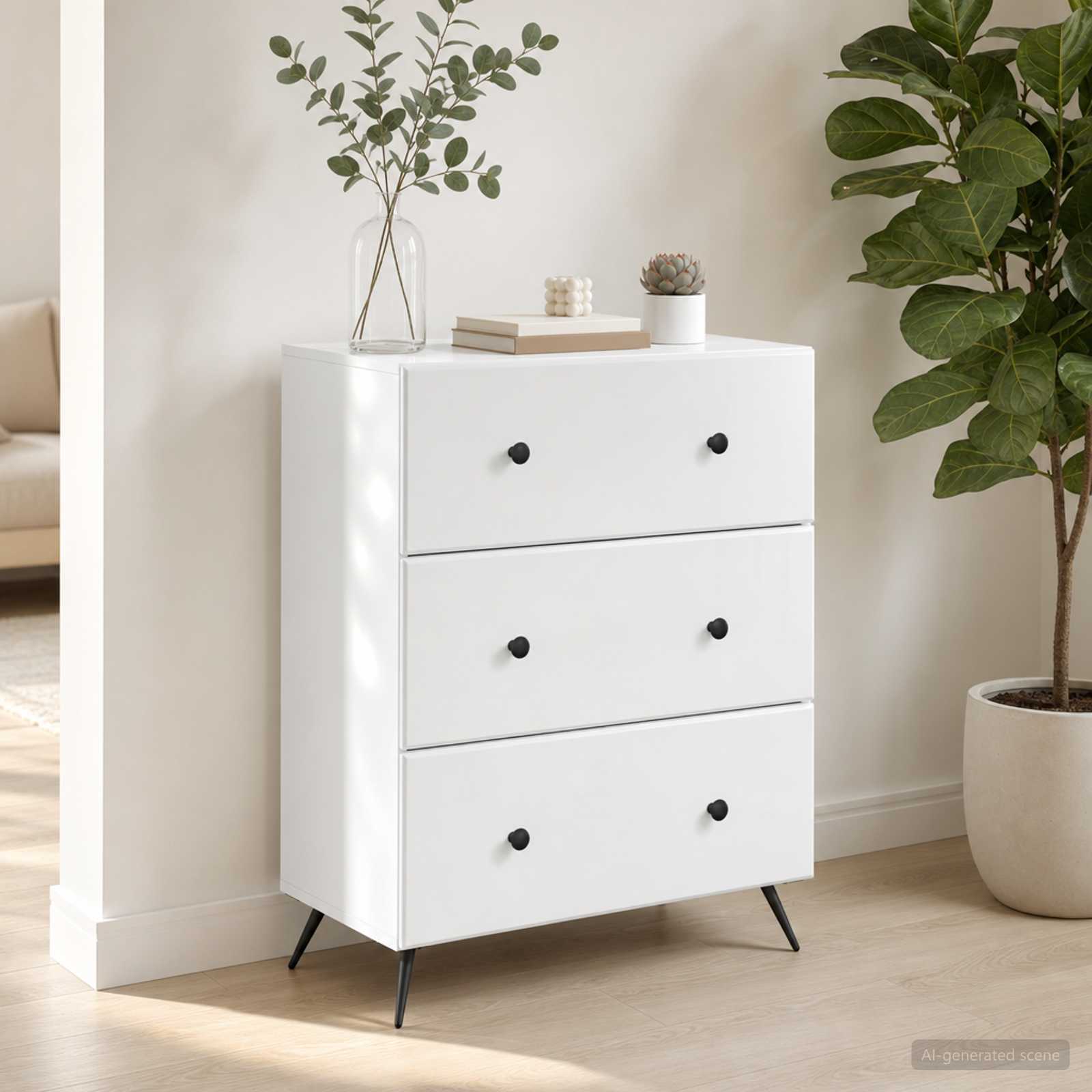 vidaXL Drawer Cabinet White 66 x 34.5 x 90 cm Engineered Wood 1