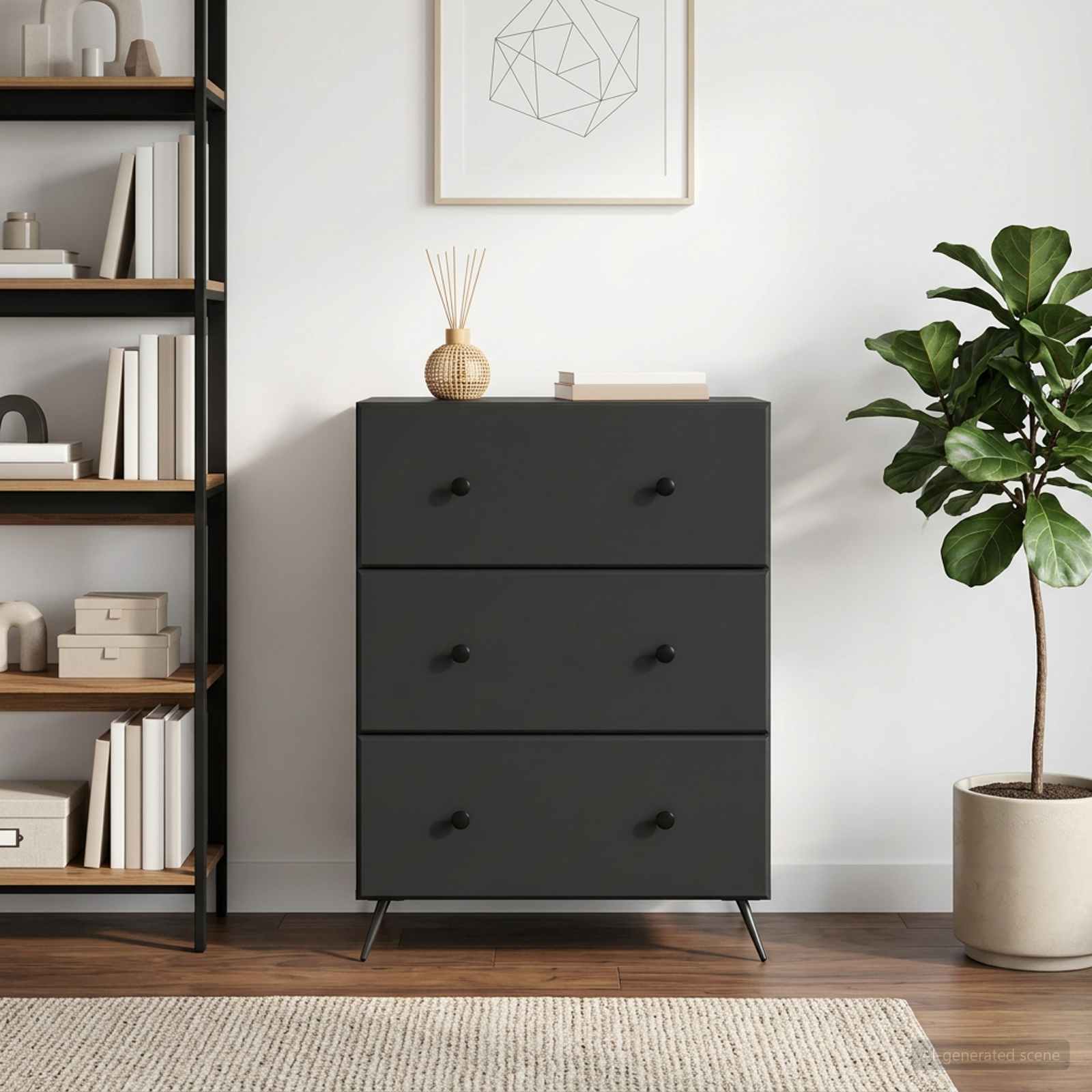 vidaXL Drawer Cabinet 66 x 34.5 x 90 cm Engineered Wood Black 1