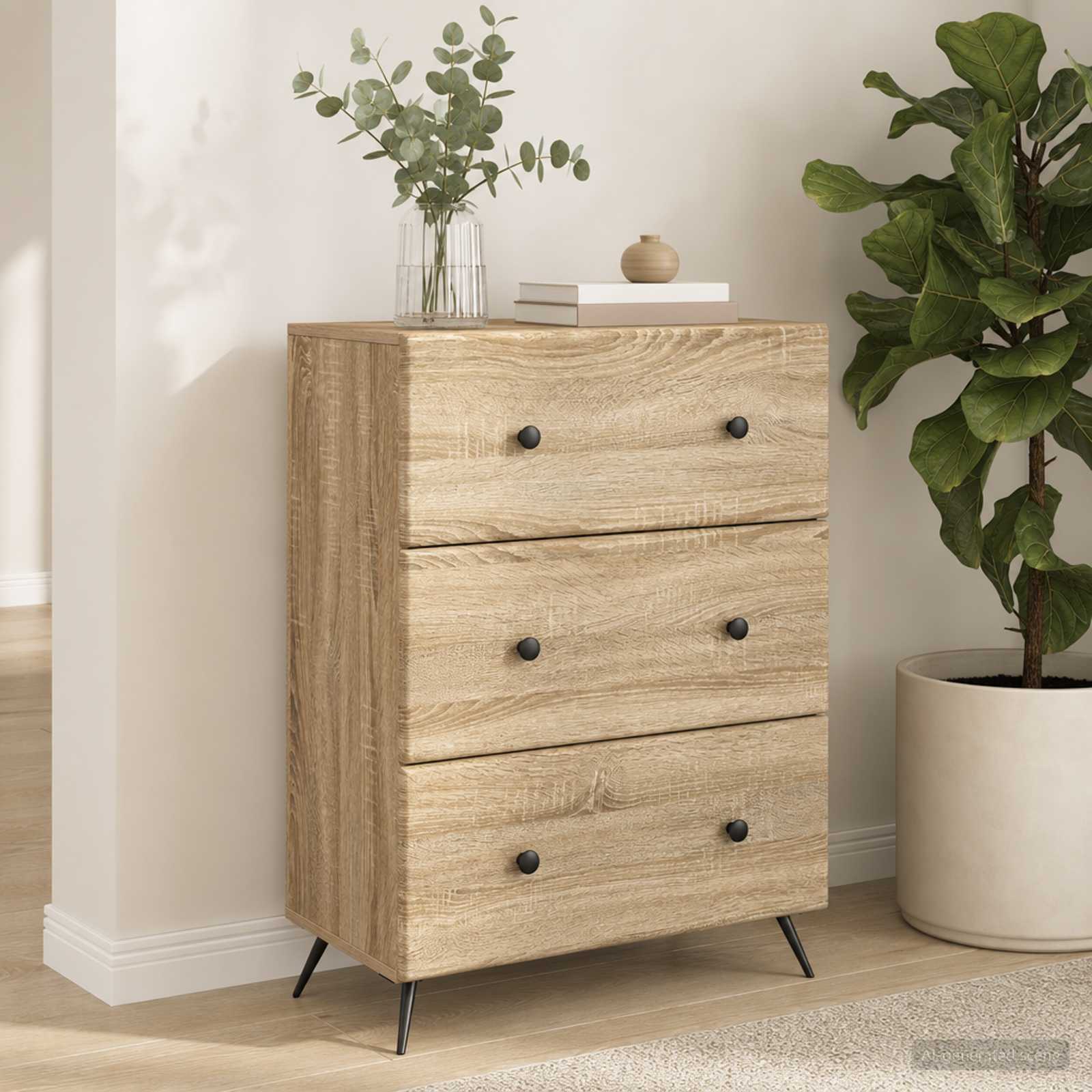 vidaXL Drawer Cabinet 66 x 34.5 x 90 cm Engineered Wood Sonoma Oak 4