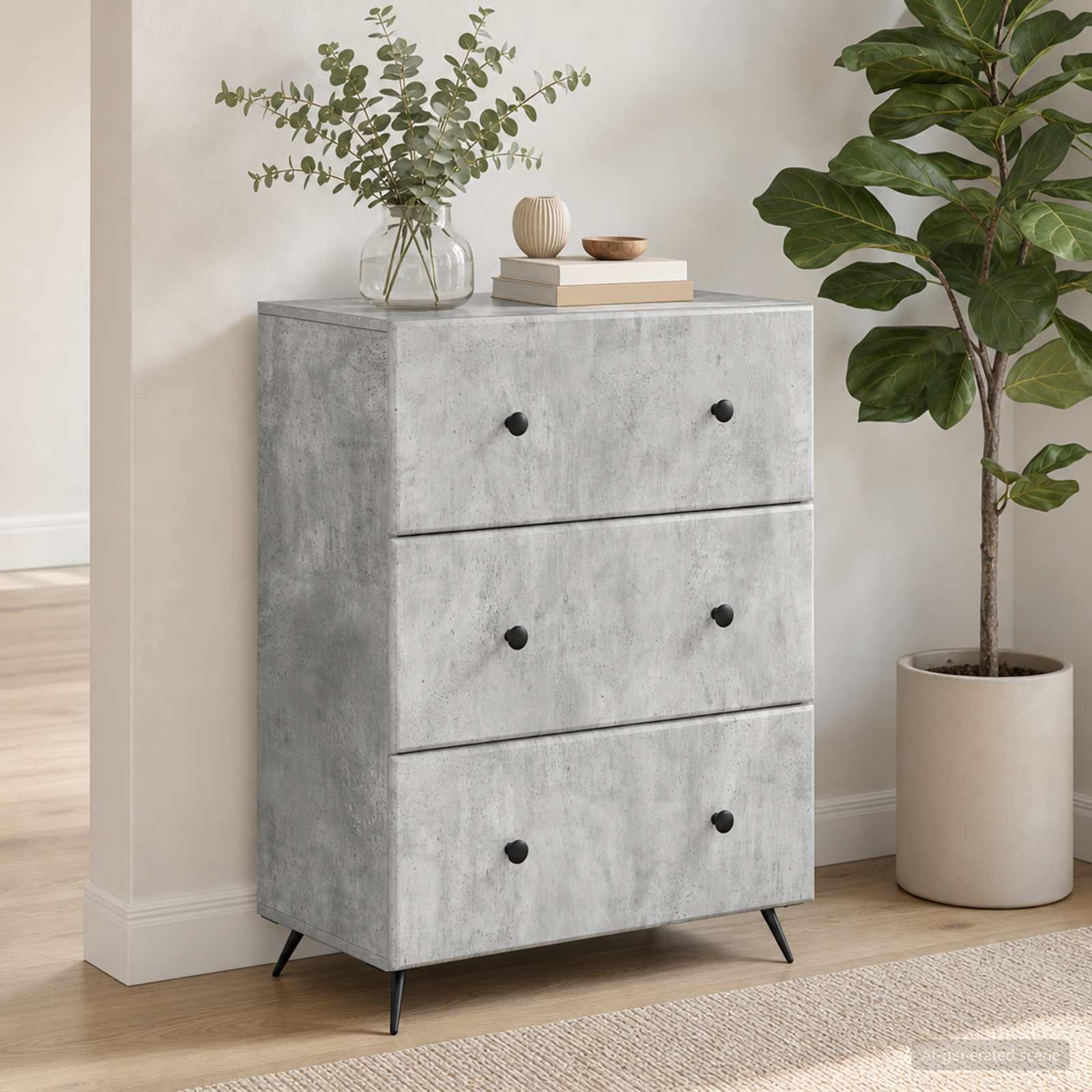 vidaXL Drawer Cabinet 66 x 34.5 x 90 cm Engineered Wood Concrete Grey 4