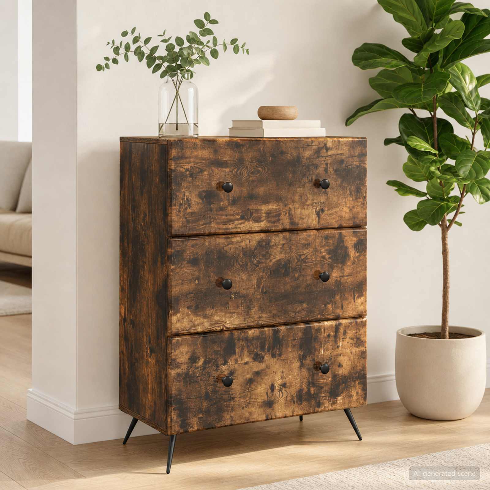 vidaXL Drawer Cabinet 66 x 34.5 x 90 cm Engineered Wood Smoked Oak 1