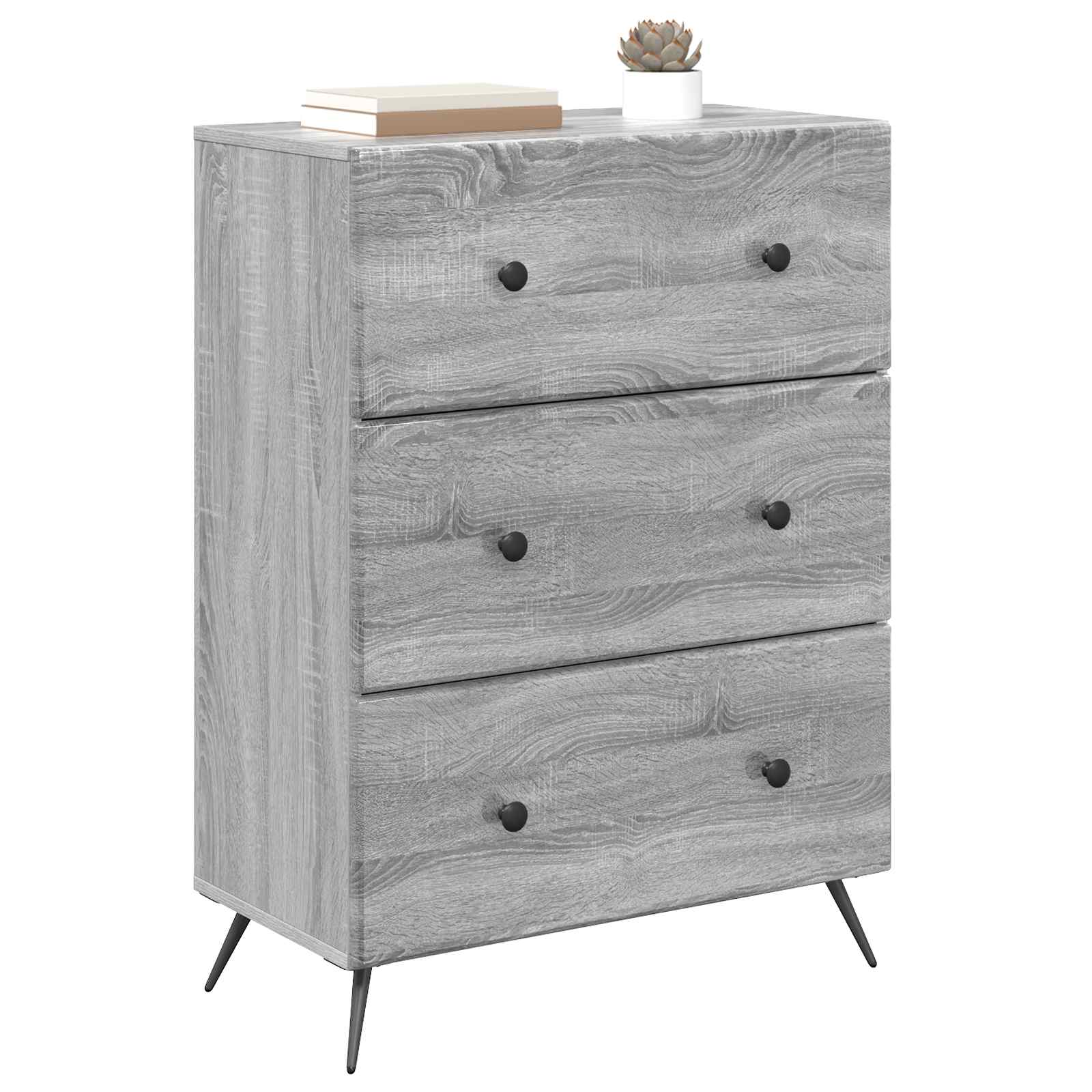 vidaXL Drawer Cabinet 66 x 34.5 x 90 cm Engineered Wood Grey Sonoma 3