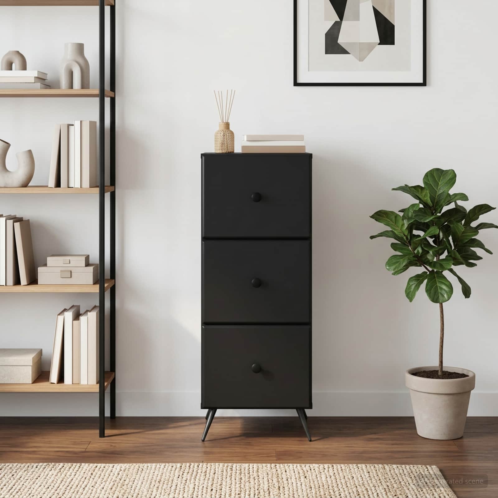 vidaXL Drawer Cabinet Black 33 x 34.5 x 90 cm Engineered Wood 4