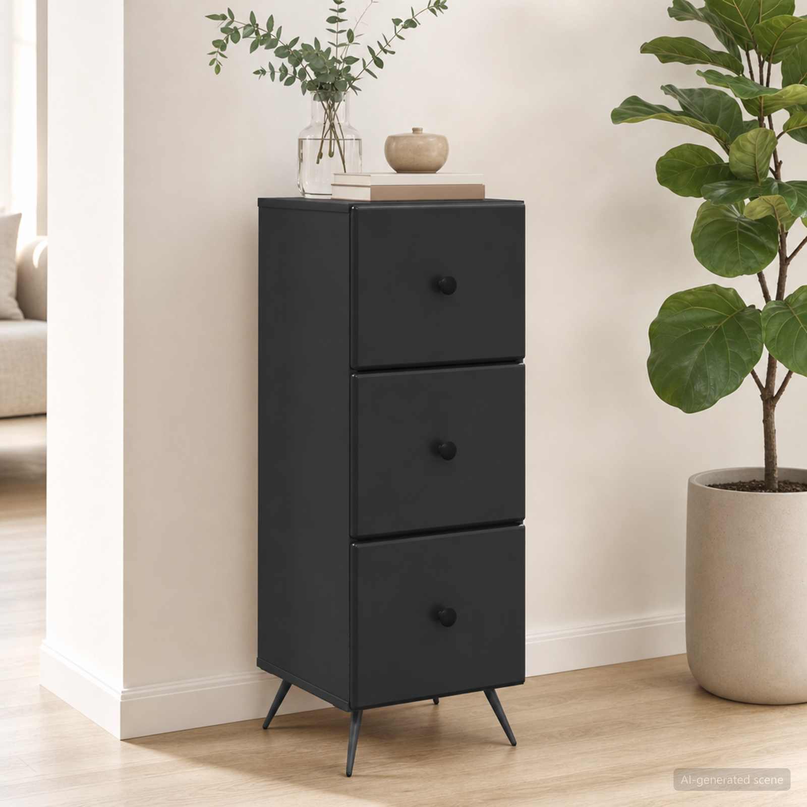 vidaXL Drawer Cabinet Black 33 x 34.5 x 90 cm Engineered Wood 1