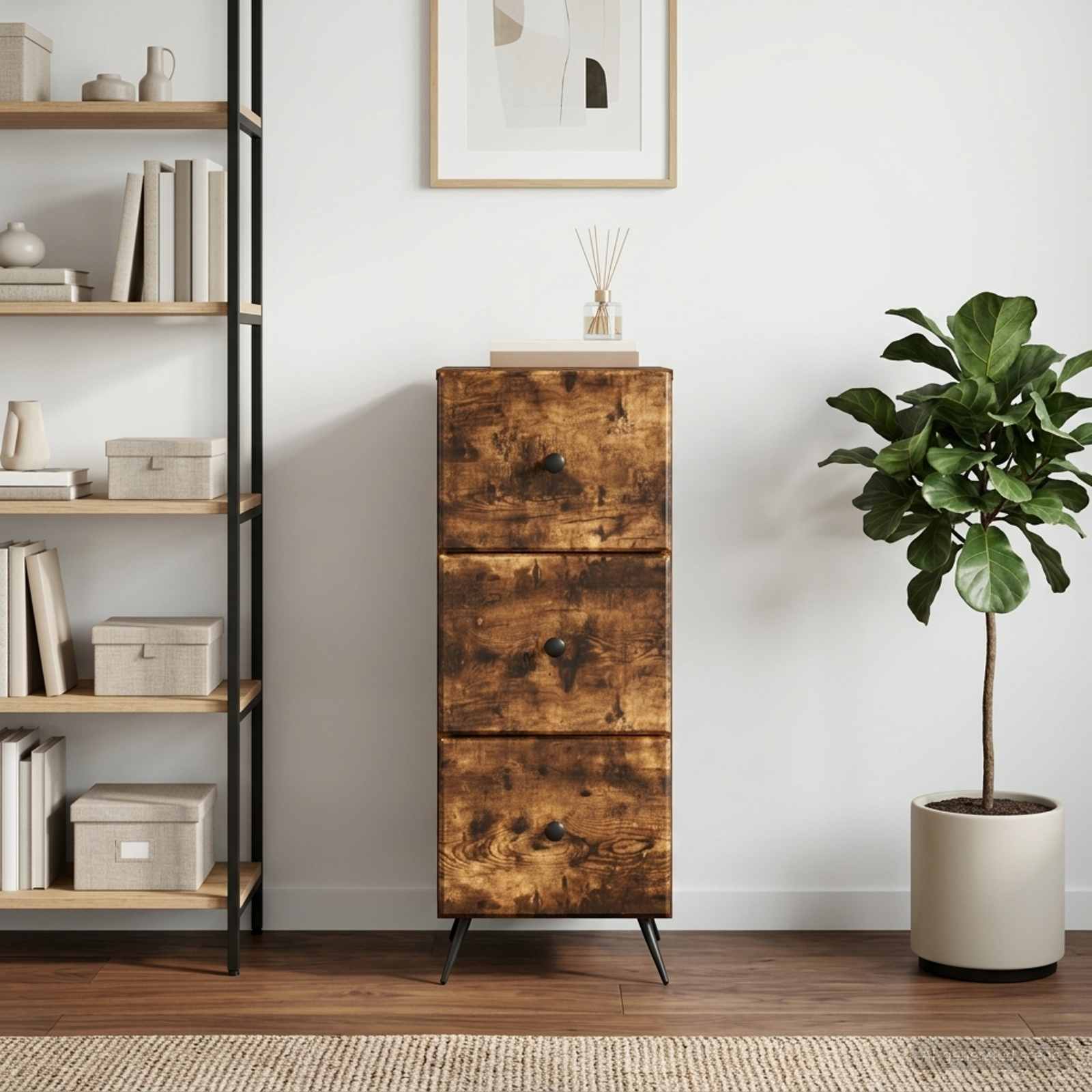 vidaXL Drawer Cabinet Smoked Oak 33 x 34.5 x 90 cm Engineered Wood 4