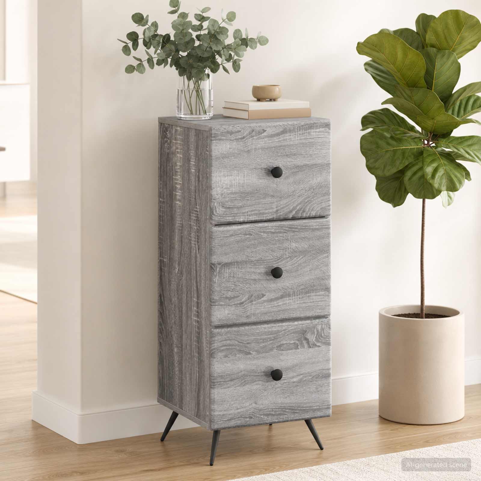 vidaXL Drawer Cabinet Grey Sonoma 33 x 34.5 x 90 cm Engineered Wood 1